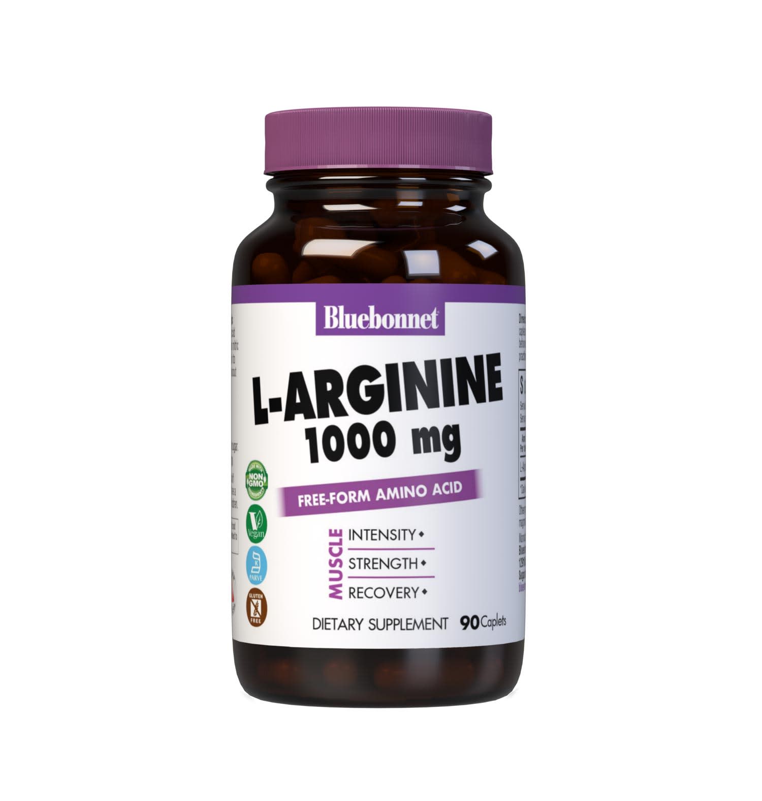 Bluebonnet’s L-Arginine 1000 mg Caplets provide free-form, pharmaceutical-grade L-arginine from Ajinomoto, the world-class leader in the production and purity of amino acids. Since this vegetarian-sourced amino acid is compressed into easy-to-swallow caplets for maximum assimilation and absorption, L-arginine is more bioavailable to increase nitric oxide levels. This supports enhanced blood flow to muscles for a more intense, powerful workout and faster recovery. #size_90 count