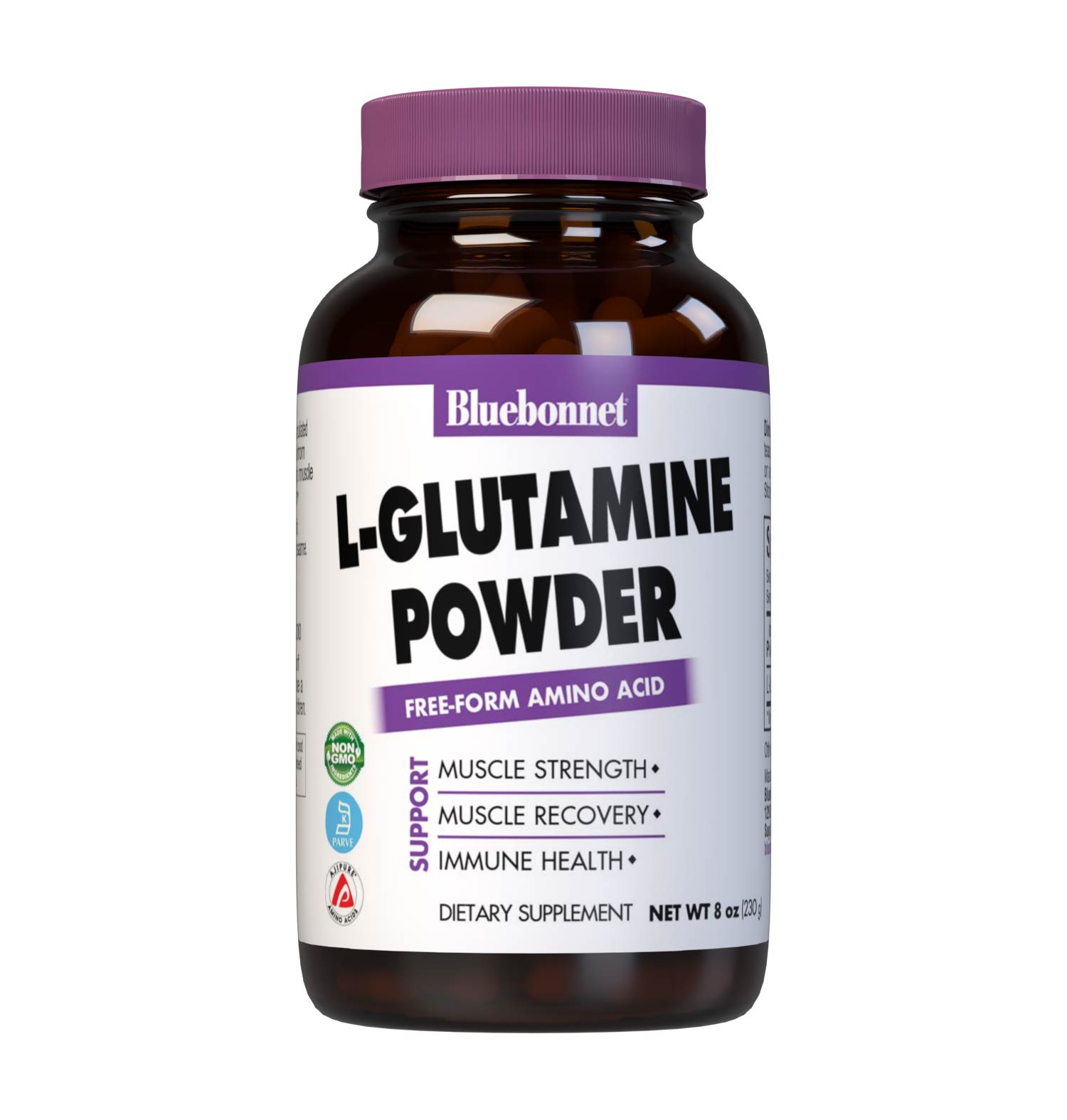 Bluebonnet’s L-Glutamine Powder is formulated with highly concentrated L-glutamine from Ajinomoto, the world-class leader in the production of amino acids. This vegetarian-sourced amino acid helps to build muscle strength, reduce muscle soreness, aid in muscle recovery and support the immune system. #size_8 oz (230 g)