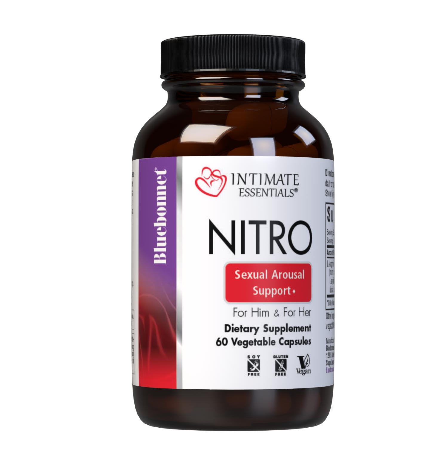 Bluebonnet’s Intimate Essentials Nitro Vegetable Capsules are formulated with the most effective arginine forms on the market, including the scientifically engineered Nitrosigine, a patented complex of bonded arginine silicate stabilized with inositol, along with free-form L-arginine and L-arginine alpha ketoglutarate to help support sexual arousal and intensify orgasm by increasing vasodilation and blood flow, as well as boosting nitric oxide (NO) levels. #size_60 count