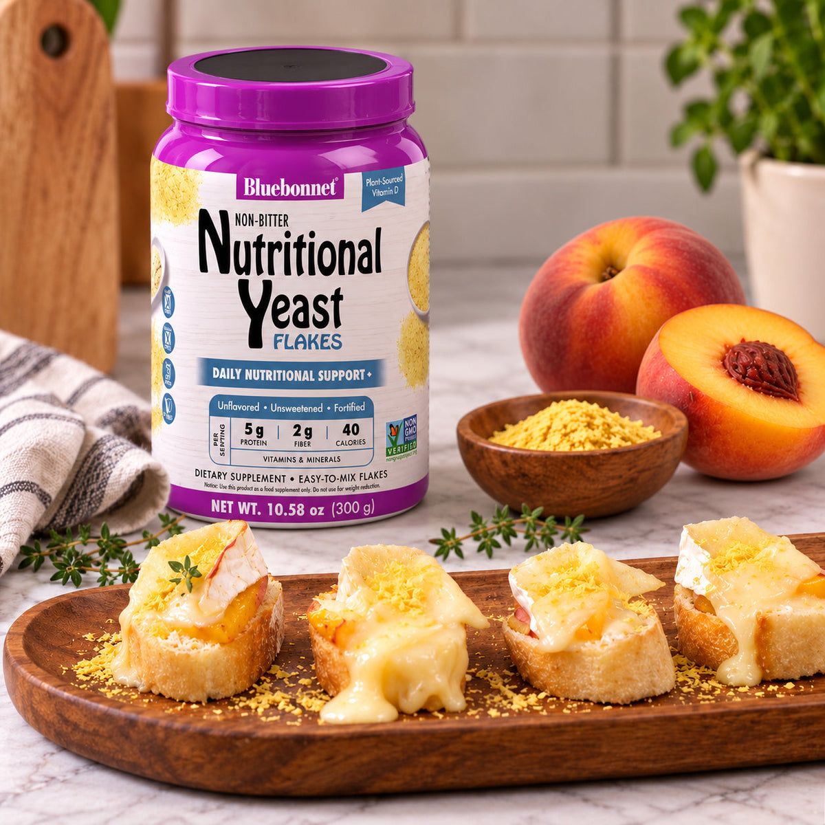 Peach & Brie Nutritional Yeast Toast Bites