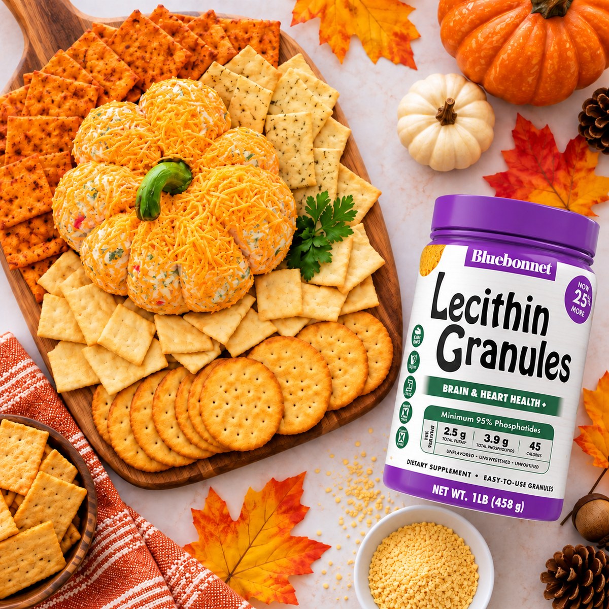 Pumpkin-Shaped Cheeseball with Lecithin Granules