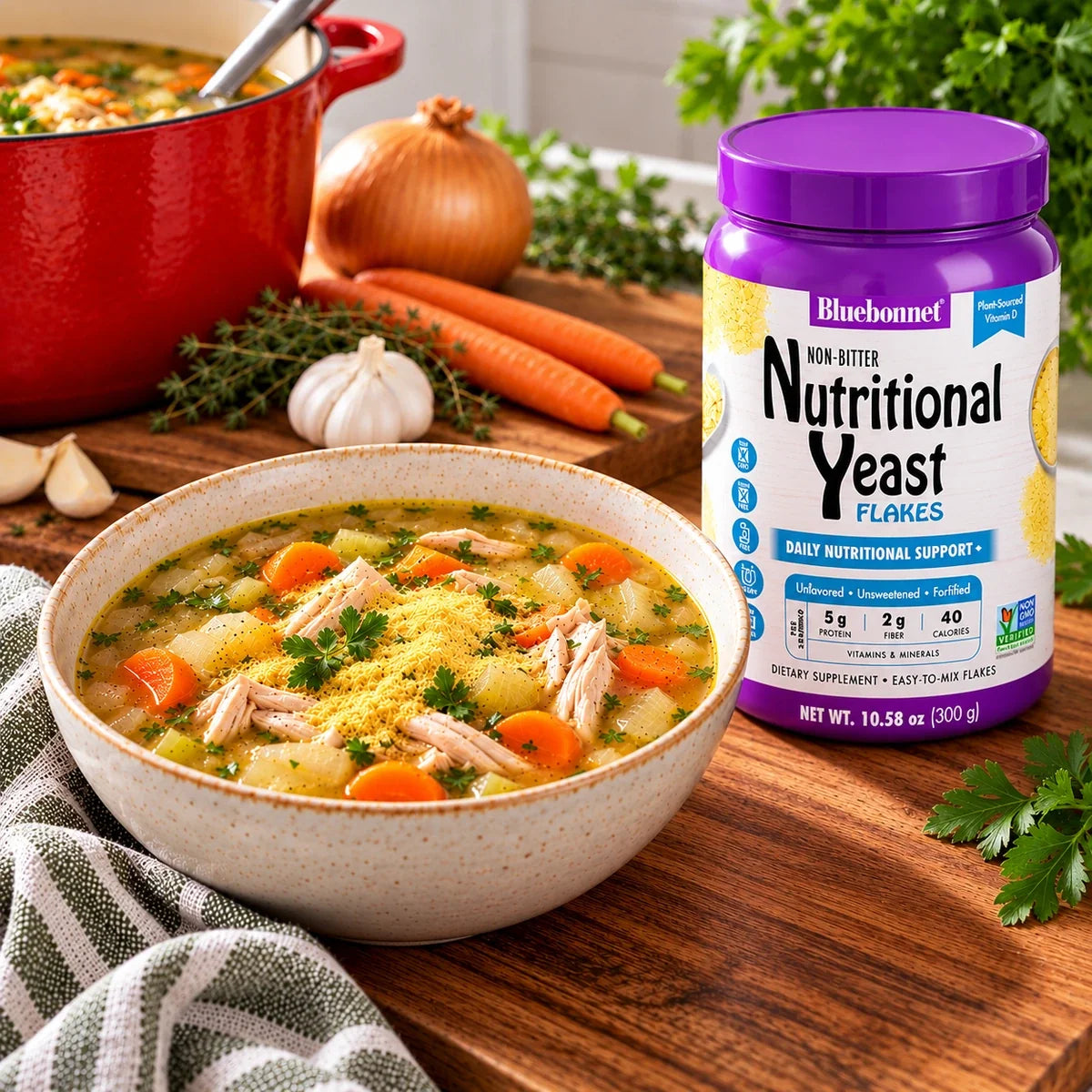 Chicken & Vegetable Soup with Nutritional Yeast