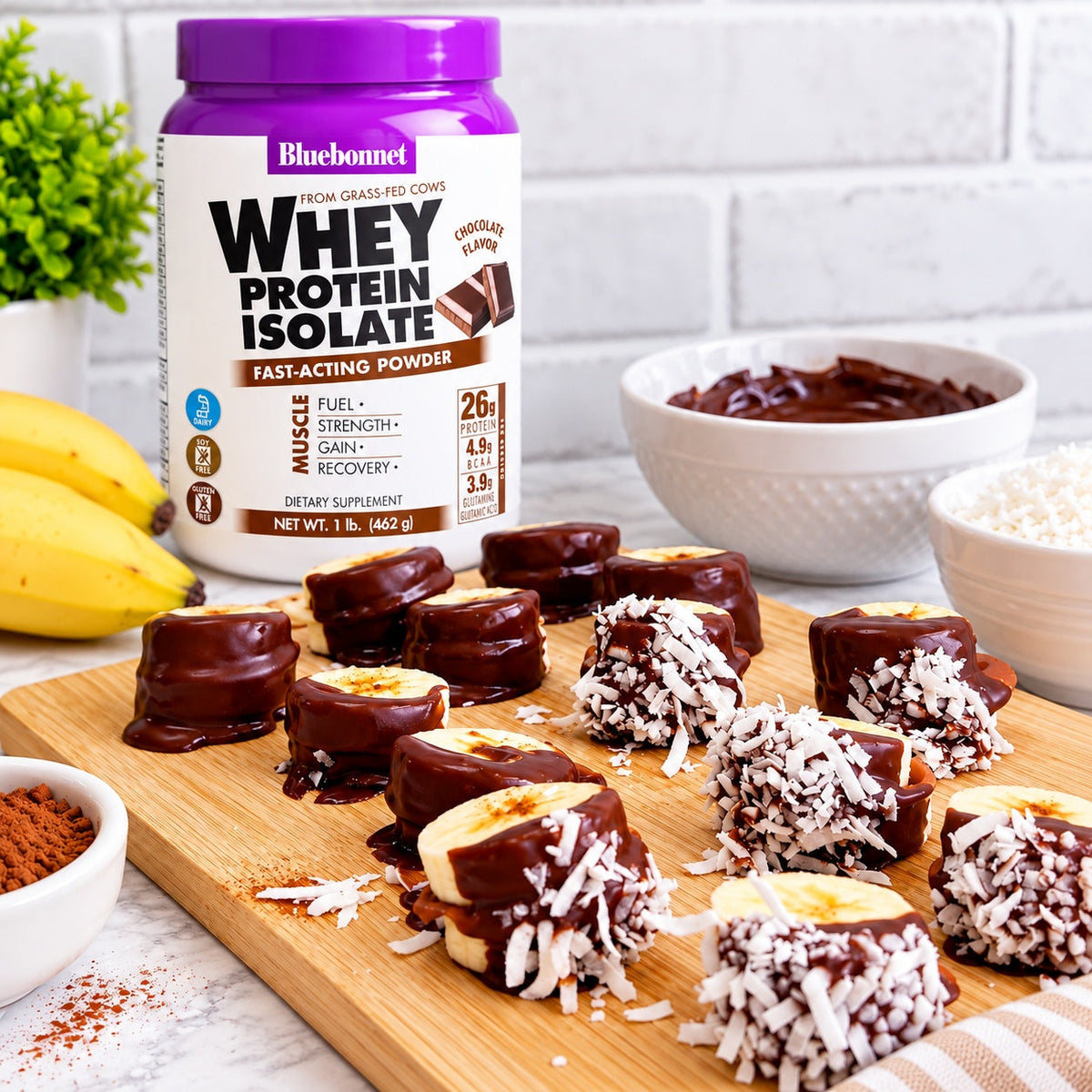Frozen Chocolate Protein Banana Bites