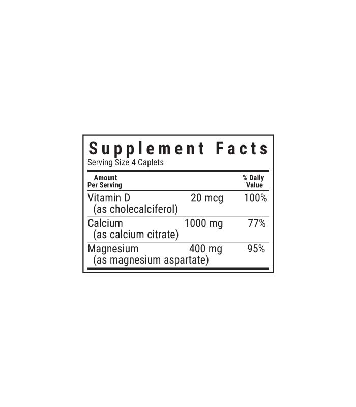 Bluebonnet's Calcium Citrate Magnesium Vitamin D3 Caplets, supplement facts panel