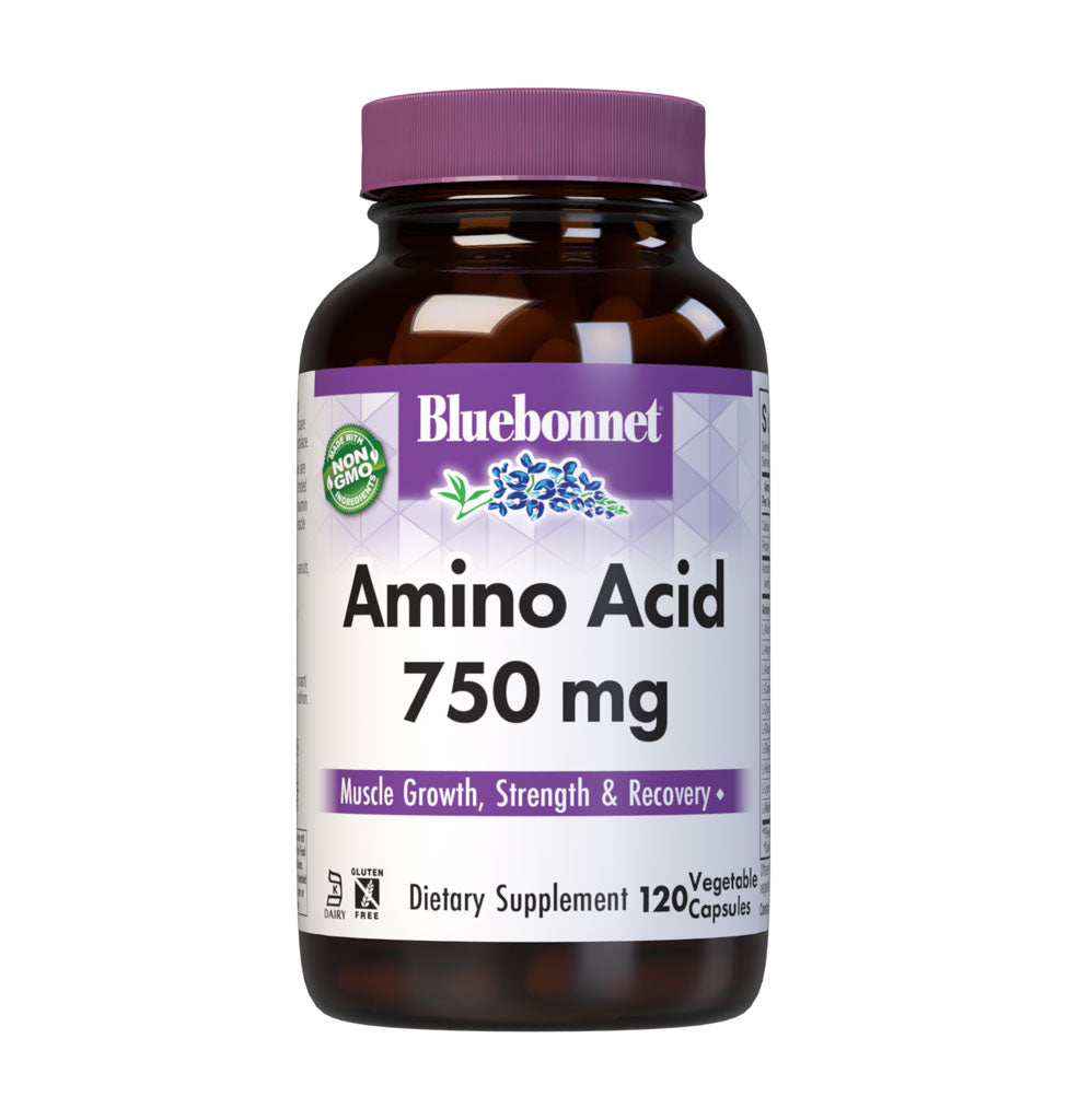 Bluebonnet’s Amino Acid 120 Vegetable Capsules are formulated with amino acids and dipeptide bonded amino acids derived entirely from whey lactalbumin and egg white albumin proteins for muscle growth, strength and repair. #size_120 count