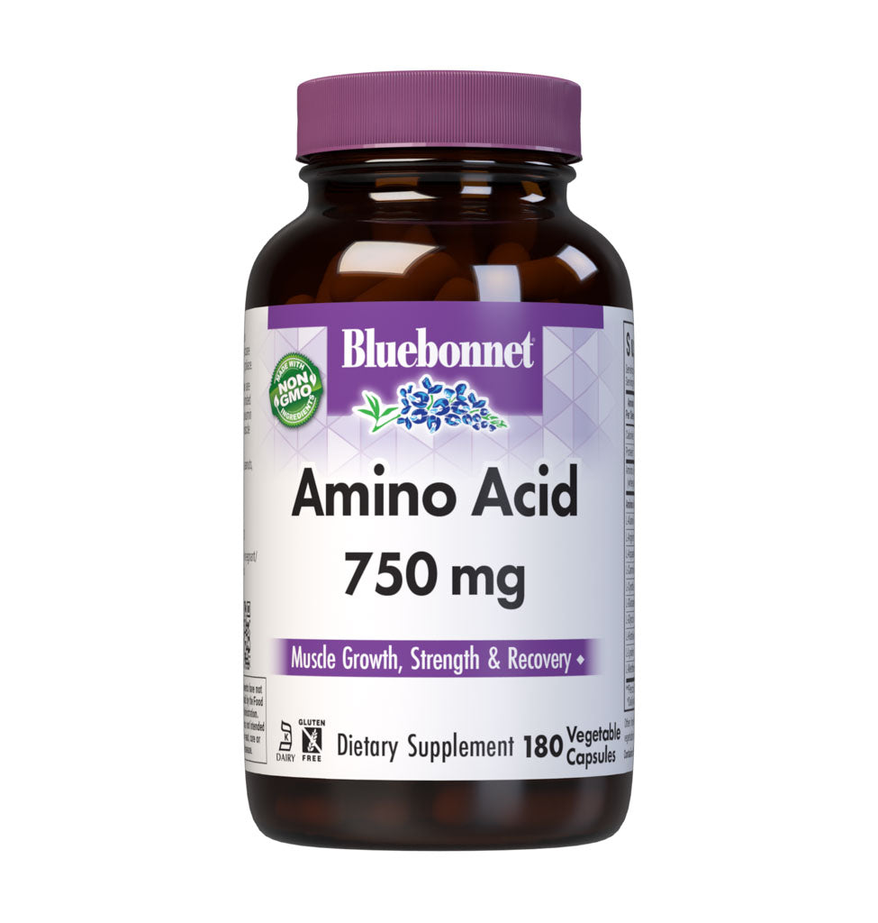 Bluebonnet’s Amino Acid 180 Vegetable Capsules are formulated with amino acids and dipeptide bonded amino acids derived entirely from whey lactalbumin and egg white albumin proteins for muscle growth, strength and repair. #size_180 count
