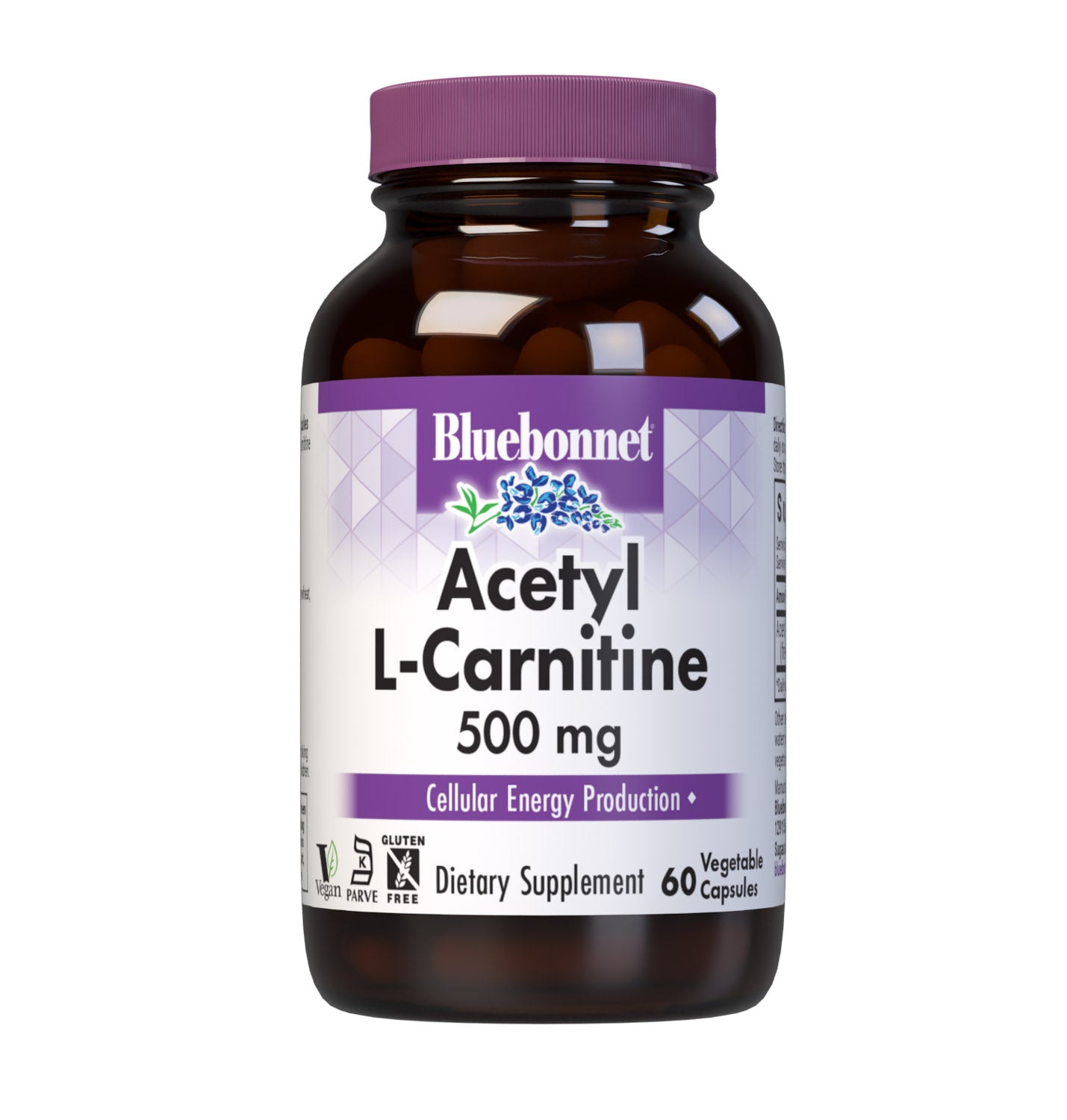 Bluebonnet’s Acetyl L-Carnitine 500 mg 60 Vegetable Capsules are formulated with the free-form amino acid acetyl L-carnitine HCI in its crystalline form which may support cellular energy/production. #size_60 count