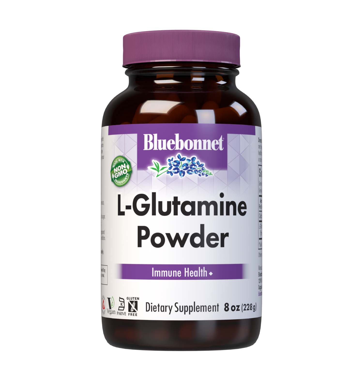 Bluebonnet’s L-Glutamine Powder 8 oz, formulated with the tree-form amino acid L-glutamine in its form from Ajinomoto to help support immune function. #size_8 oz