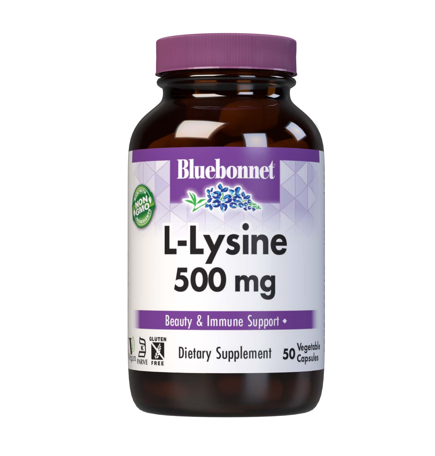 Bluebonnet’s L-Lysine 500 mg 50 vegetable capsules are formulated with the free-form amino acid L-lysine HCI in its crystalline form from Ajinomoto to help support immune function and collagen synthesis.  #size_50 count
