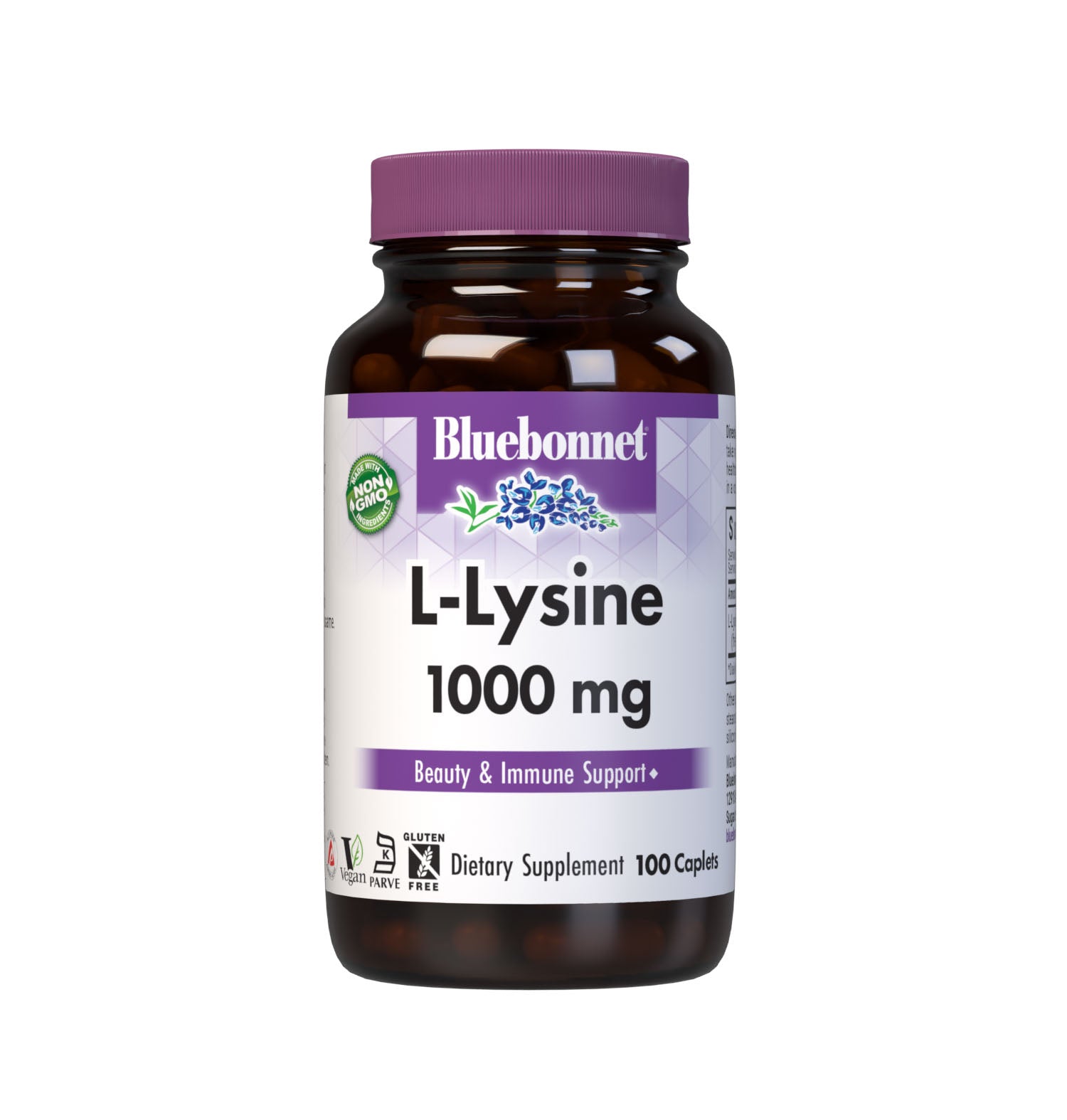 Bluebonnet’s L-Lysine 1000 mg 100 Caplets are formulated with the free-form amino acid L-lysine HCI in its crystalline form from Ajinomoto to help support immune function and collagen synthesis. #size_100 count