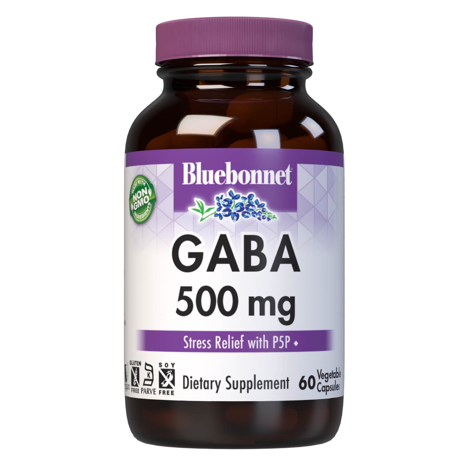 Bluebonnet’s GABA 500 mg 60 Vegetable Capsules are specially formulated to help the body and mind adapt and cope with occasional stressors while supporting an overall sense of relaxation utilizing a combination of gamma-aminobutyric acid (GABA) and the cellular active, coenzyme form of vitamin B6, pyridoxal 5’ phosphate. #size_60 count