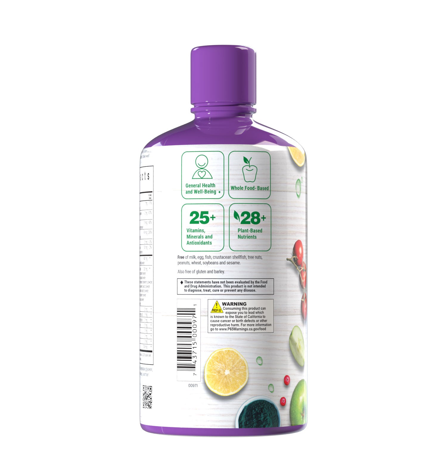 Bluebonnet’s Liquid Super Earth® Multinutrient Formula is bursting with over 25 crucial vitamins, minerals and antioxidants and more than 28 important plant-based nutrients from the foods you should eat every day, such as American ginseng, astragalus, quercetin, rutin and ginger, health-promoting greens like spirulina and chlorella and phytonutrient super fruits and vegetables like beets, mango, cranberry, acerola and pomegranate. Description panel. #size_32 fl oz