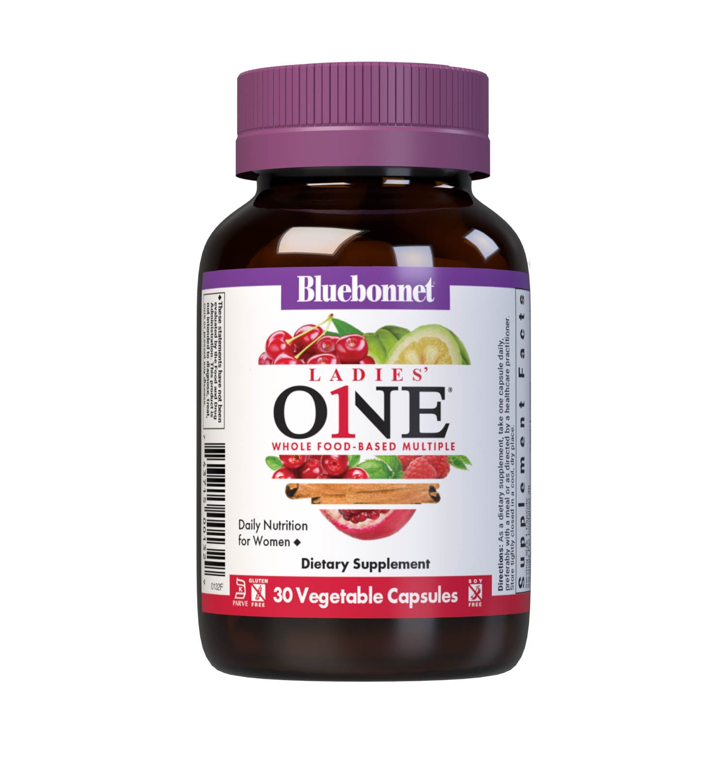 Bluebonnet’s Ladies' One Whole Food-Based Multiple 30 vegetable capsules is formulated with over 25 crucial nutrients like vitamin K2 and vitamin E from sunflower, all the coenzyme forms of the B vitamins, plus Albion chelated minerals in addition to an organic whole food vegetable blend, a plant-sourced enzyme blend, and a unique female health blend for daily nutrition and well being. #size_30 count