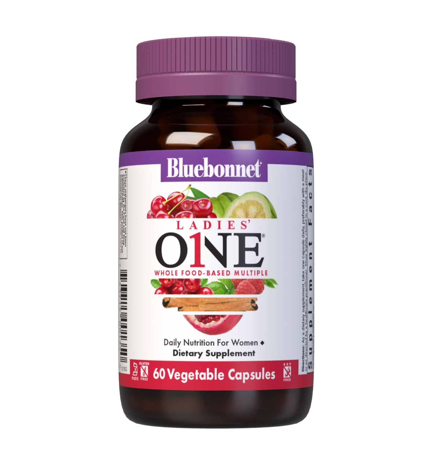 Bluebonnet’s Ladies' One Whole Food-Based Multiple 60 vegetable capsules is formulated with over 25 crucial nutrients like vitamin K2 and vitamin E from sunflower, all the coenzyme forms of the B vitamins, plus Albion chelated minerals in addition to an organic whole food vegetable blend, a plant-sourced enzyme blend, and a unique female health blend for daily nutrition and well being.  #size_60 count
