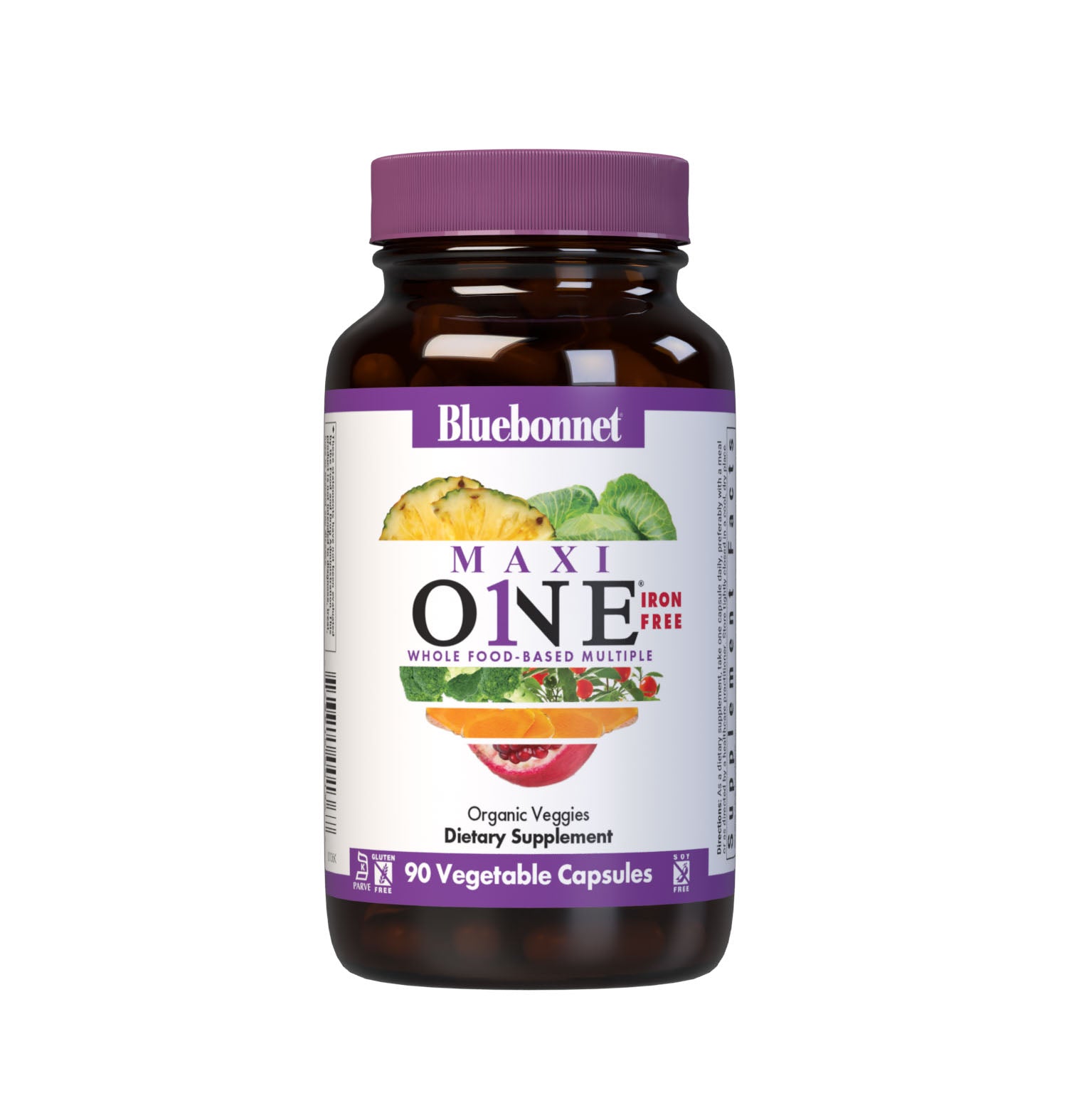 Bluebonnet’s Maxi ONE formula (Iron-Free) 90 vegetable capsules is a higher potency, single daily multivitamin and multimineral dietary supplement in a capsule and is formulated with highly efficient patented Albion chelated minerals, vitamin K2 from natto, select coenzyme B vitamins along with energy & vitality, organic whole food, and plant source enzyme blends. #size_90 count