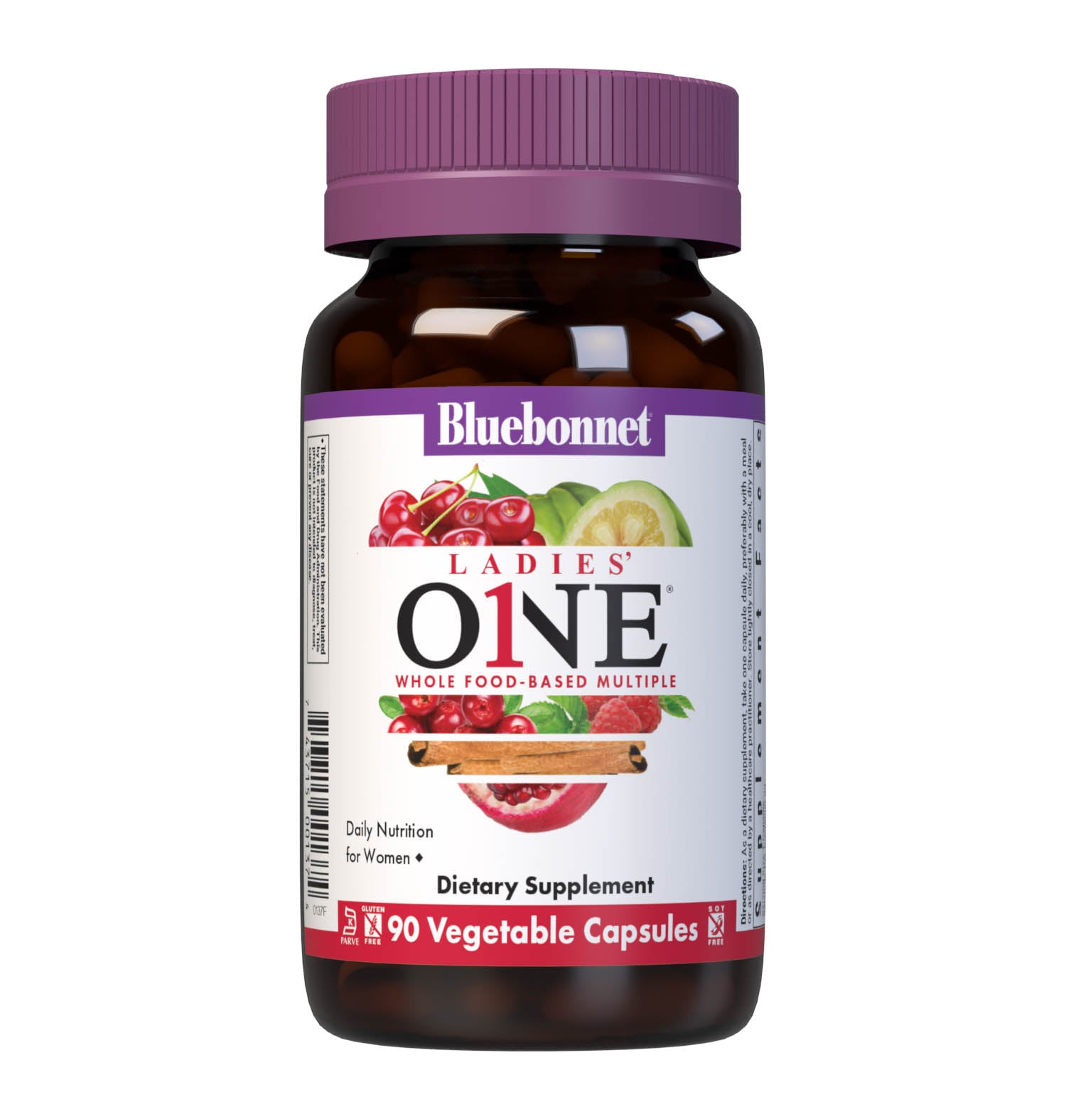 Bluebonnet’s Ladies' One Whole Food-Based Multiple 90 vegetable capsules is formulated with over 25 crucial nutrients like vitamin K2 and vitamin E from sunflower, all the coenzyme forms of the B vitamins, plus Albion chelated minerals in addition to an organic whole food vegetable blend, a plant-sourced enzyme blend, and a unique female health blend for daily nutrition and well being. #size_90 count