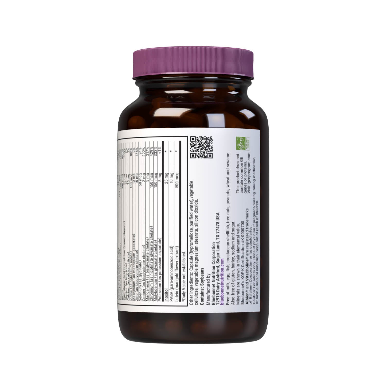 Bluebonnet’s Multi One Iron-free Single Daily Multiple 90 vegetable capsules is formulated with crucial vitamins and minerals, plus Albion chelated minerals for daily nutrition and well being. Supplement facts panel bottom. #size_90 count