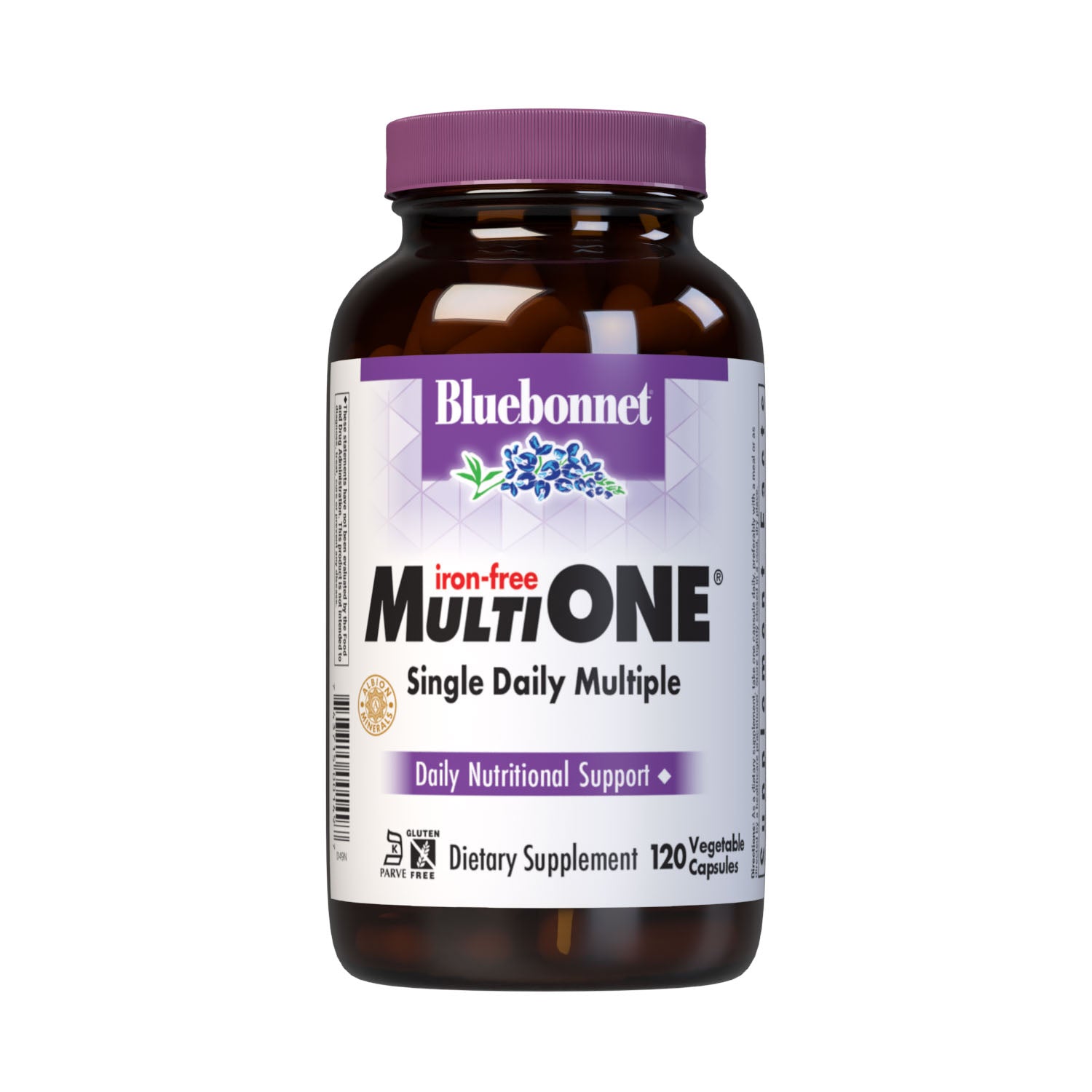 Bluebonnet’s Multi One Iron-free Single Daily Multiple 120 vegetable capsules is formulated with crucial vitamins and minerals, plus Albion chelated minerals for daily nutrition and well being. #size_120 count