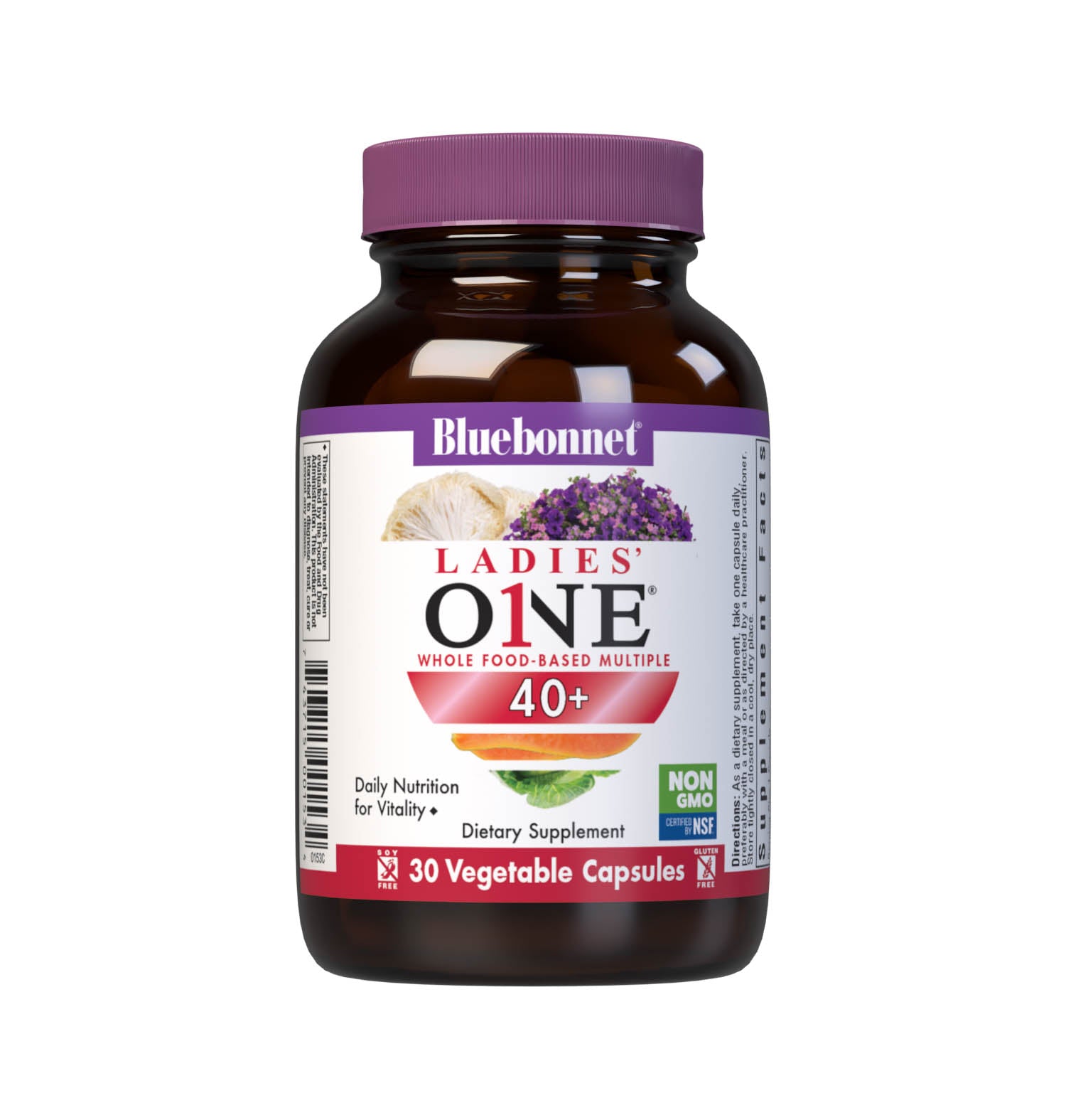 Bluebonnet’s Ladies’ ONE 40+ Whole Food-Based Multiple 30 Vegetable Capsules are formulated for daily nutritional support and vitality for women over 40. Helps to increase energy and vitality, protect beautiful skin, enhance mood, and support heart health. #size_30 count