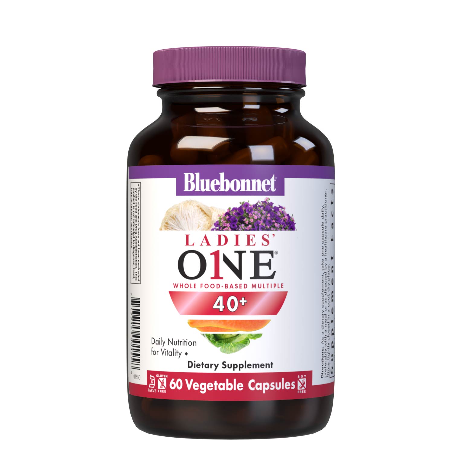 Bluebonnet’s Ladies’ ONE 40+ Whole Food-Based Multiple 60 Vegetable Capsules are formulated for daily nutritional support and vitality for women over 40. Helps to increase energy and vitality, protect beautiful skin, enhance mood, and support heart health. #size_60 count