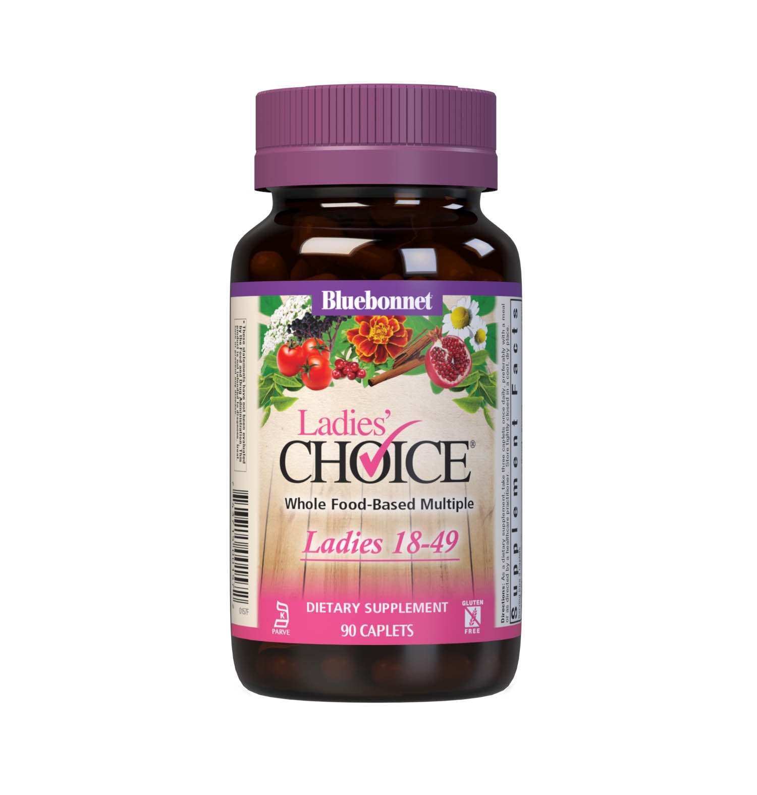 Bluebonnet’s Ladies’ Choice 90 Caplets are a three-a-day whole food-based multivitamin and multimineral dietary supplement designed for women 18 to 49. #size_90 count