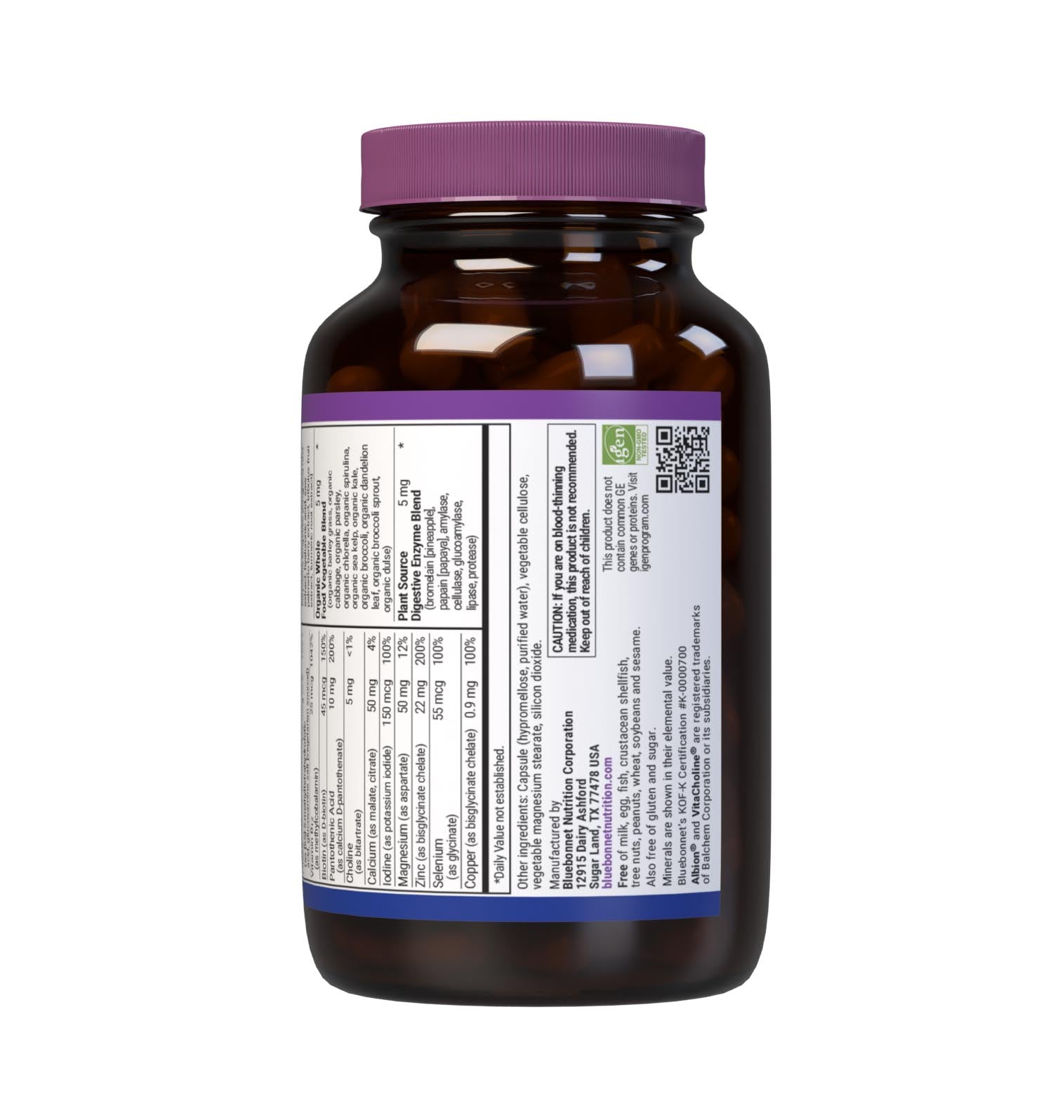 Bluebonnet’s Men’s ONE 40+ Whole Food-Based Multiple 60 Vegetable Capsules are formulated for daily nutritional support and vitality for men over 40, helping to increase energy and vitality, aid joint comfort, maintain prostate health, and support heart health. Supplement facts box panel bottom. #size_60 count