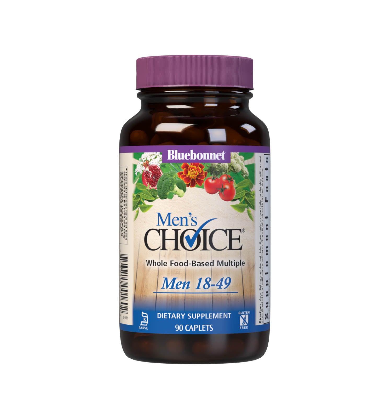Bluebonnet’s Men’s Choice 90 Caplets are a three-a-day whole food-based multivitamin and multimineral dietary supplement designed for men 18 to 49 and are available in easy-to-swallow caplets for maximum assimilation and absorption. #size_90 count