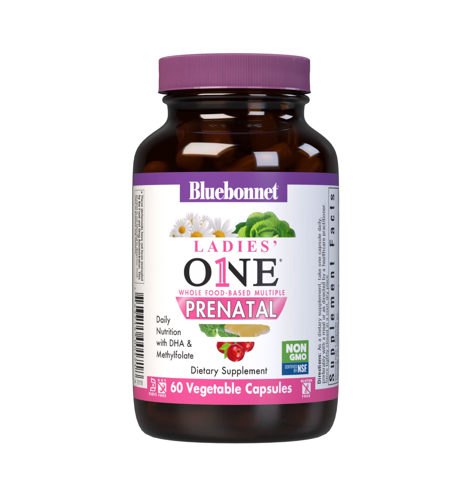 Bluebonnet’s Ladies’ ONE Prenatal Whole Food-Based Multiple 60 vegetable capsules provides daily nutritional support for women trying to conceive, pregnant or nursing in just one convenient capsule per serving. Delivers targeted nutrients for conception and fertility support, healthy pregnancy, proper baby growth and development, and lactation boost. #size_60 count