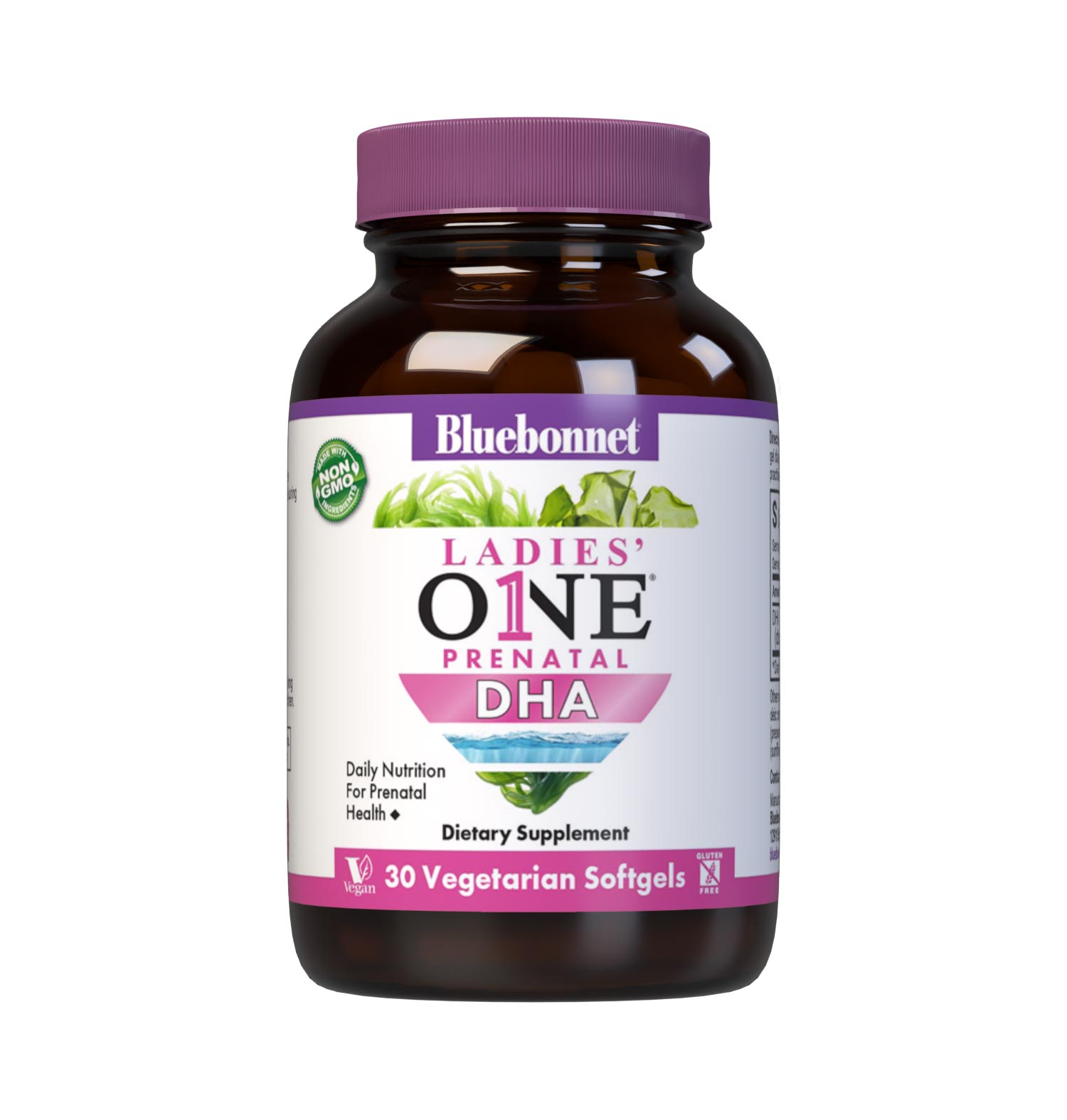 Bluebonnet's Ladies' One Prenatal DHA is formulated with life’sDHA®, a vegetable-based docosahexaenoic acid (DHA) in a triglyceride form derived from marine algae. Life’sDHA® is a complement to any woman’s diet during pregnancy and/or lactation. #size_ 30 count