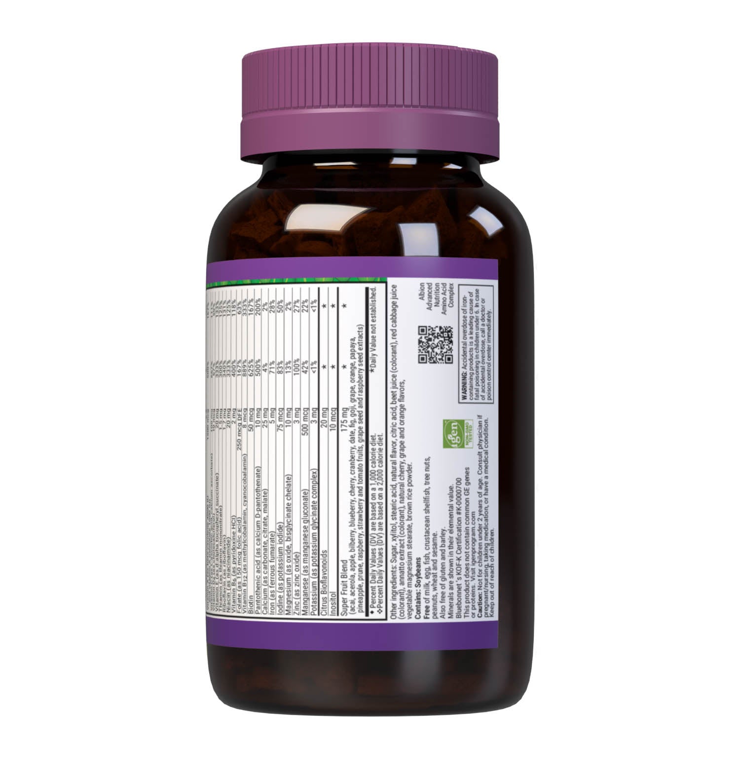 Bluebonnet Rainforest Animalz Whole Food Based Multiple 90 Animal-Shaped Chewable assorted flavor tablets help bridge the nutrient gap by providing a comprehensive blend of super fruits and veggies that are rich in essential vitamins and minerals in tasty, delicious flavored chewable tablets to support their growth and developmental needs. supplement facts panel bottom. #size_180 count