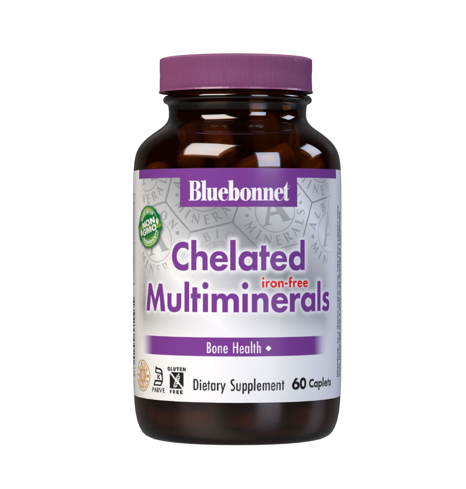 Bluebonnet’s Albion Chelated Multiminerals 60 Caplets (Iron-Free) are formulated with a fully reacted amino acid chelate multimineral supplement formulated with iron and advanced chelating agents, including: malates, citrates and glycinates. #size_60 count