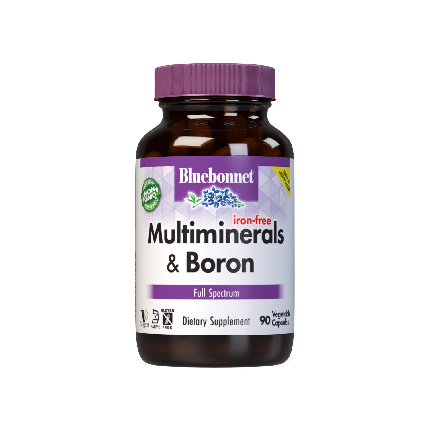 Bluebonnet’s Iron-Free Multiminerals & Boron (iron-free) 90 Vegetable Capsules are formulated with advanced chelating agents, including: aspartates, citrates, picolinates and histidinates for bone support. #size_90 count