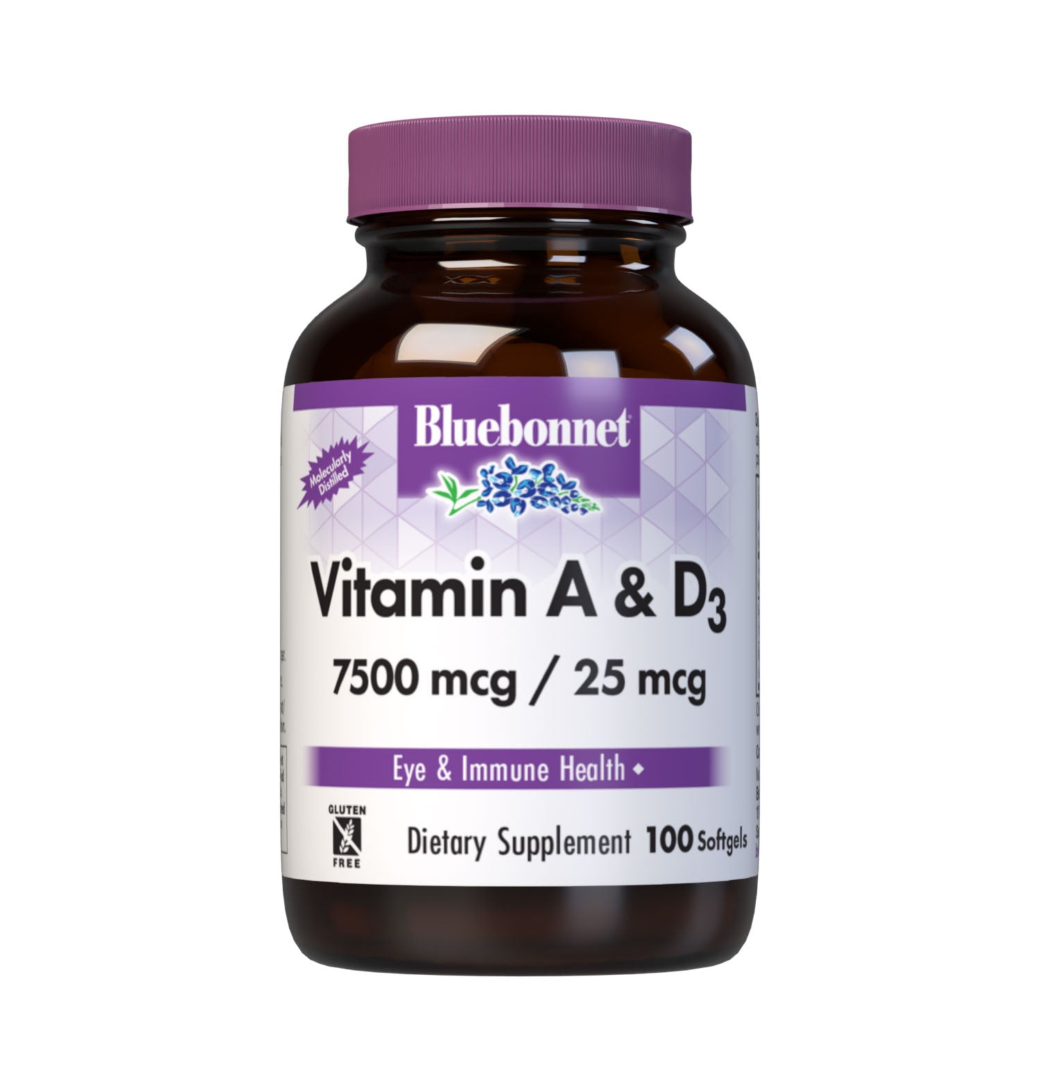 Bluebonnet’s Vitamin A & D3 100 Softgels are formulated with vitamin A and vitamin D3 (cholecalciferol) that supports eye health and immune function from deep sea, cold water, fish liver oil and are molecularly distilled. #size_100 count