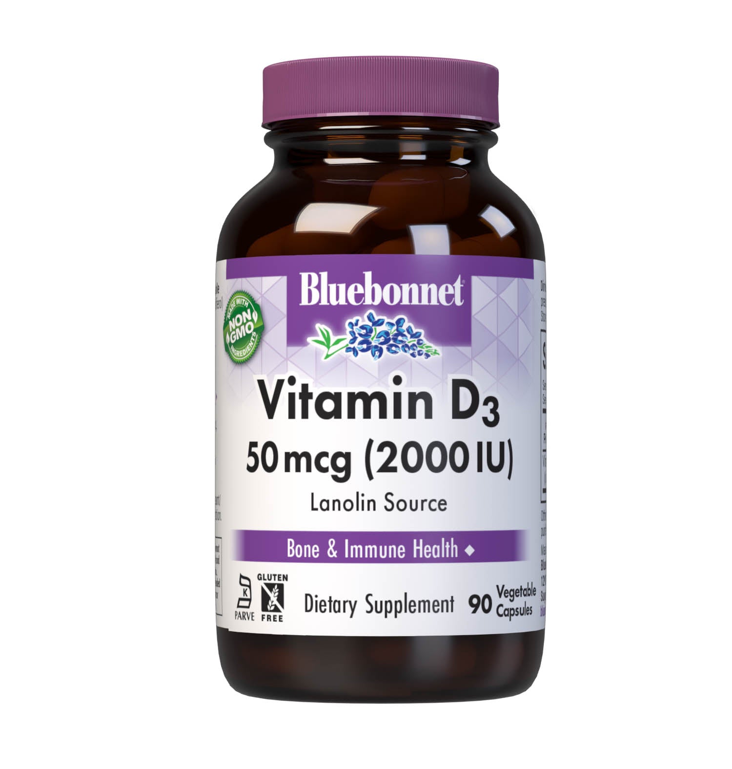 Bluebonnet’s Vitamin D3 2000 IU (50 mcg) Vegetable Capsules are formulated with vitamin D3 (cholecalciferol) from lanolin that supports strong healthy bones and immune function. #size_90 count