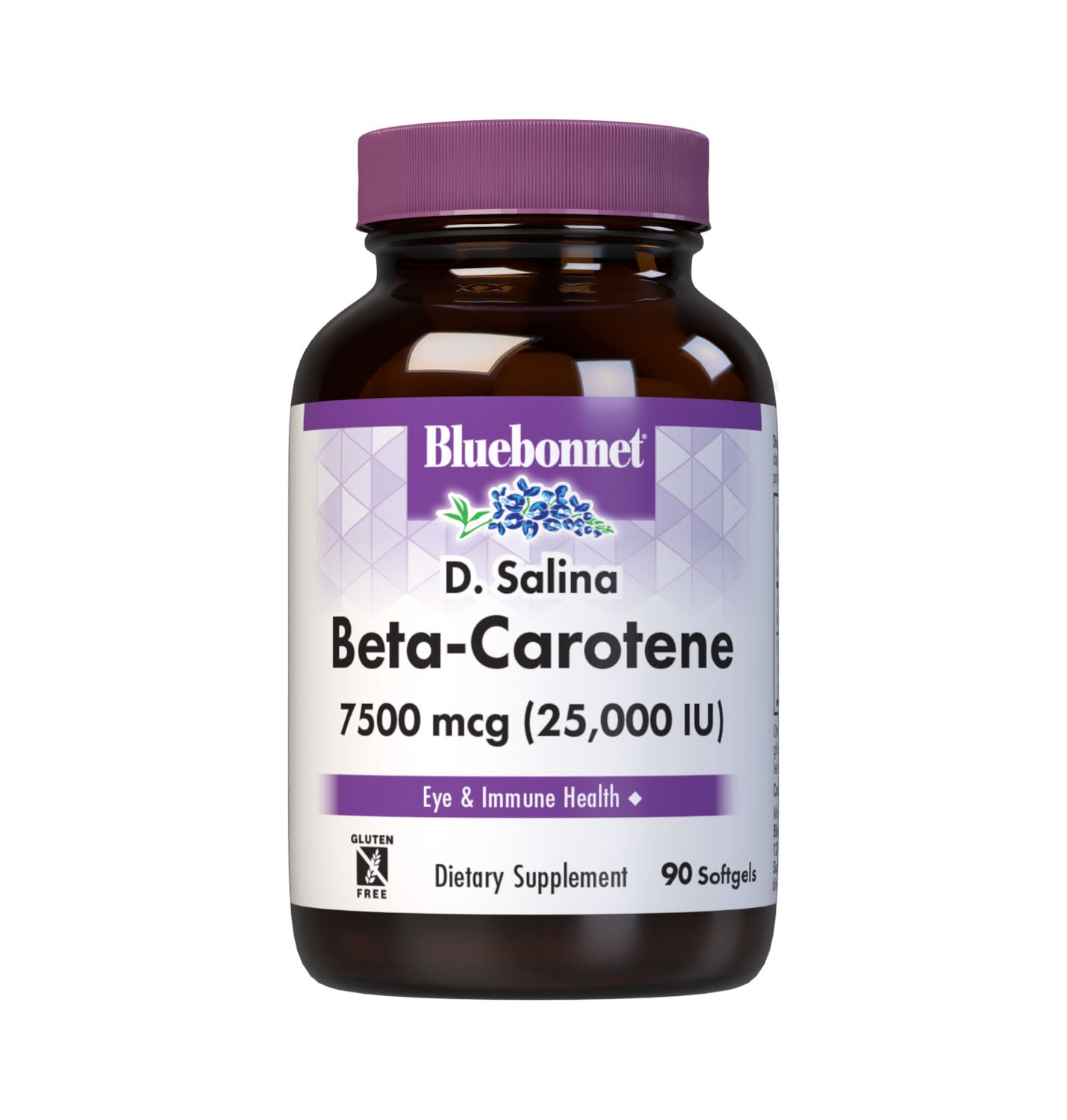 Bluebonnet’s D. Salina Beta-Carotene 25,000 IU (3750 mcg) Softgels are formulated for eye health and immune support with Betatene, a source of beta-carotene along with other mixed carotenoids including alpha-carotene, zeaxanthin, lutein and cryptoxanthin from the algae Dunaliella salina harvested in the crystal clean lakes of Whyalla, Australia. #size_90 count