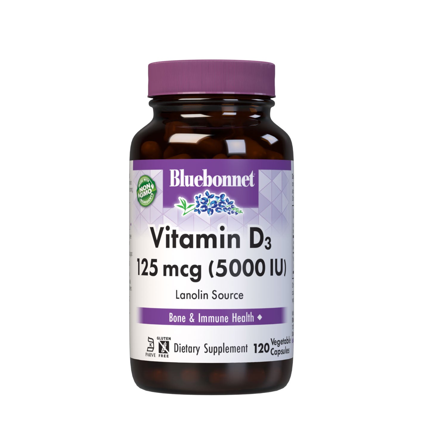 Bluebonnet’s EarthSweet Chewables Vitamin D3 5000 IU (125 mcg) 60 vegetable capsules are formulated with vitamin D3 (cholecalciferol) from lanolin that supports strong bones and immune function. #size_120 count