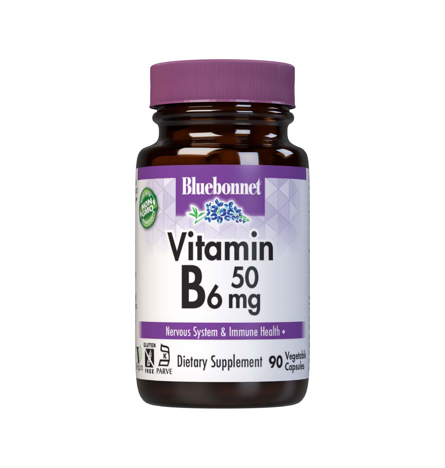 Bluebonnet’s Vitamin B6 50 mg Vegetable Capsules are formulated crystalline vitamin B6 (pyridoxine HCI) which may support nervous system and cardiovascular health. #size_90 count