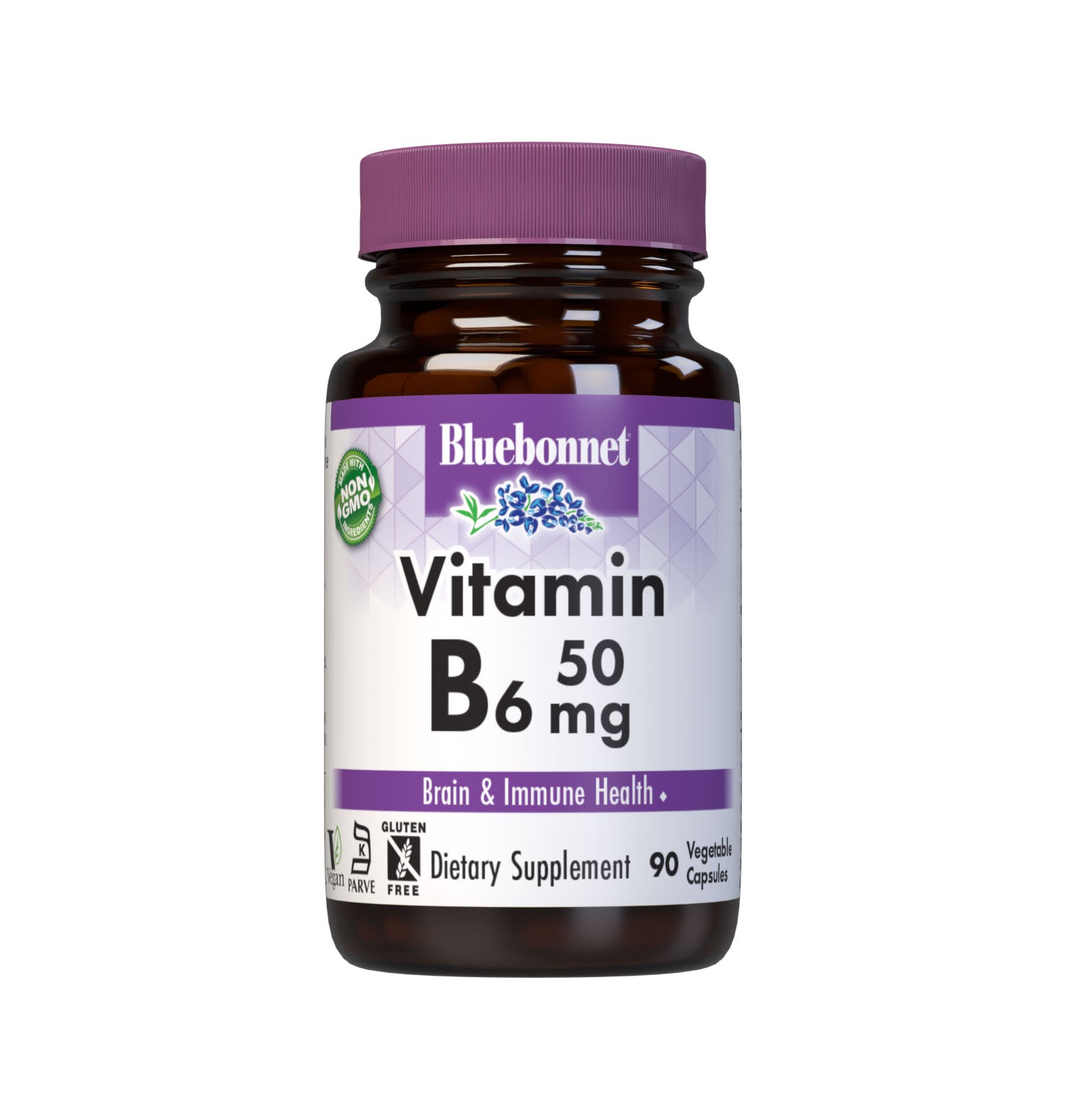 Bluebonnet’s Vitamin B6 50 mg Vegetable Capsules are formulated crystalline vitamin B6 (pyridoxine HCI) which may support nervous system and cardiovascular health. #size_90 count