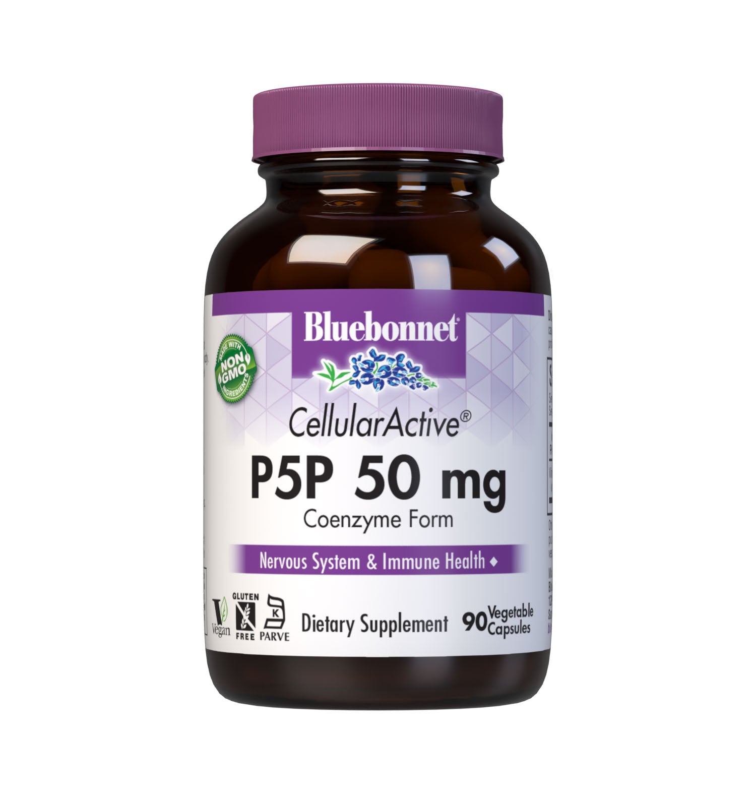 Bluebonnet’s CellularActive® P5P 50 mg Vegetable Capsules are formulated with the active, coenzyme form of vitamin B6 as pyridoxal-5-phosphate, which is better absorbed, retained and utilized in the body. Vitamin B6 helps support cellular energy production as well as nervous and immune system health. #size_90 count