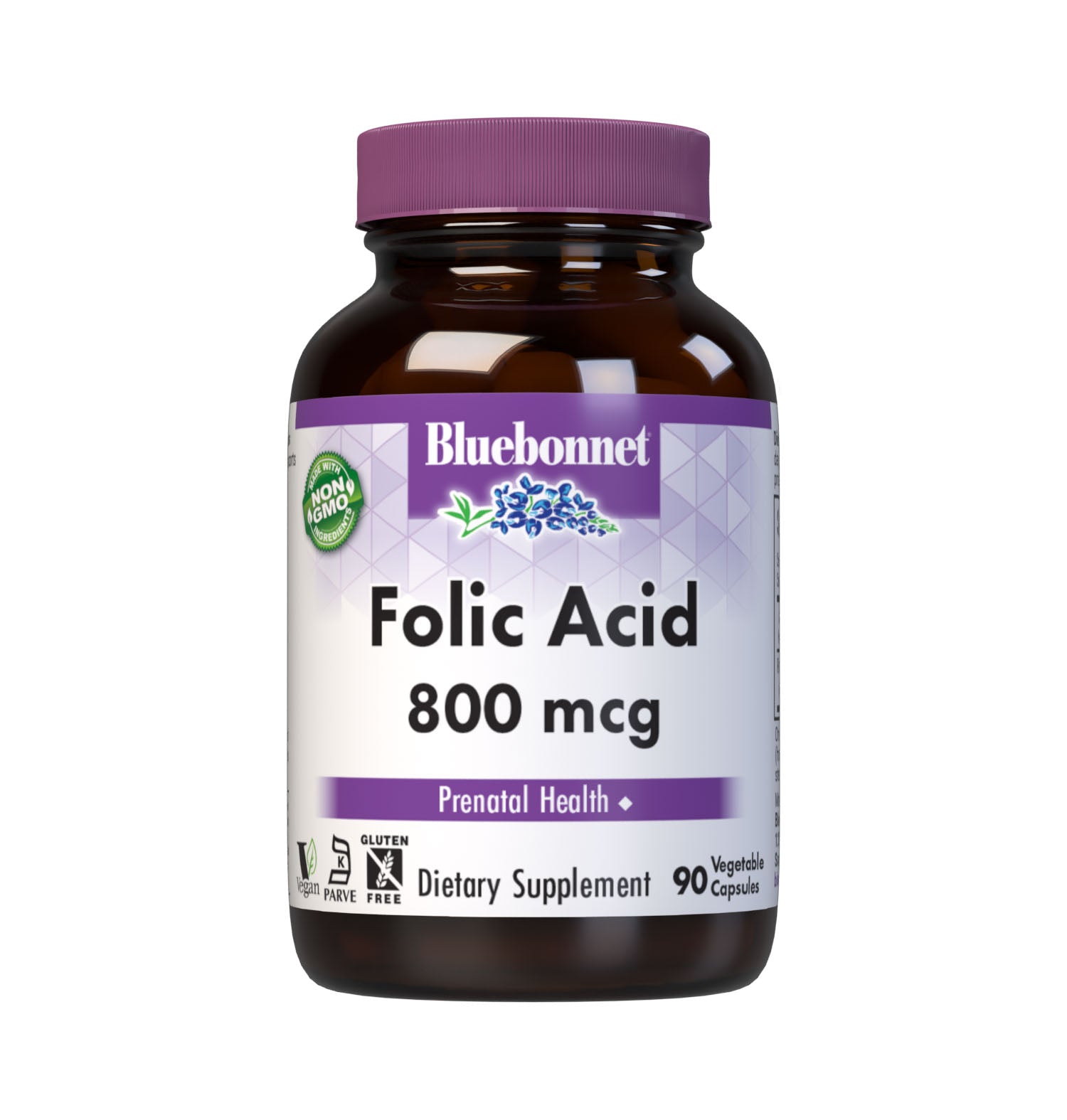 Bluebonnet’s Folic Acid 800 mcg Vegetable Capsules are formulated with folate in its crystalline form which may help support neural tube development. #size_90 count