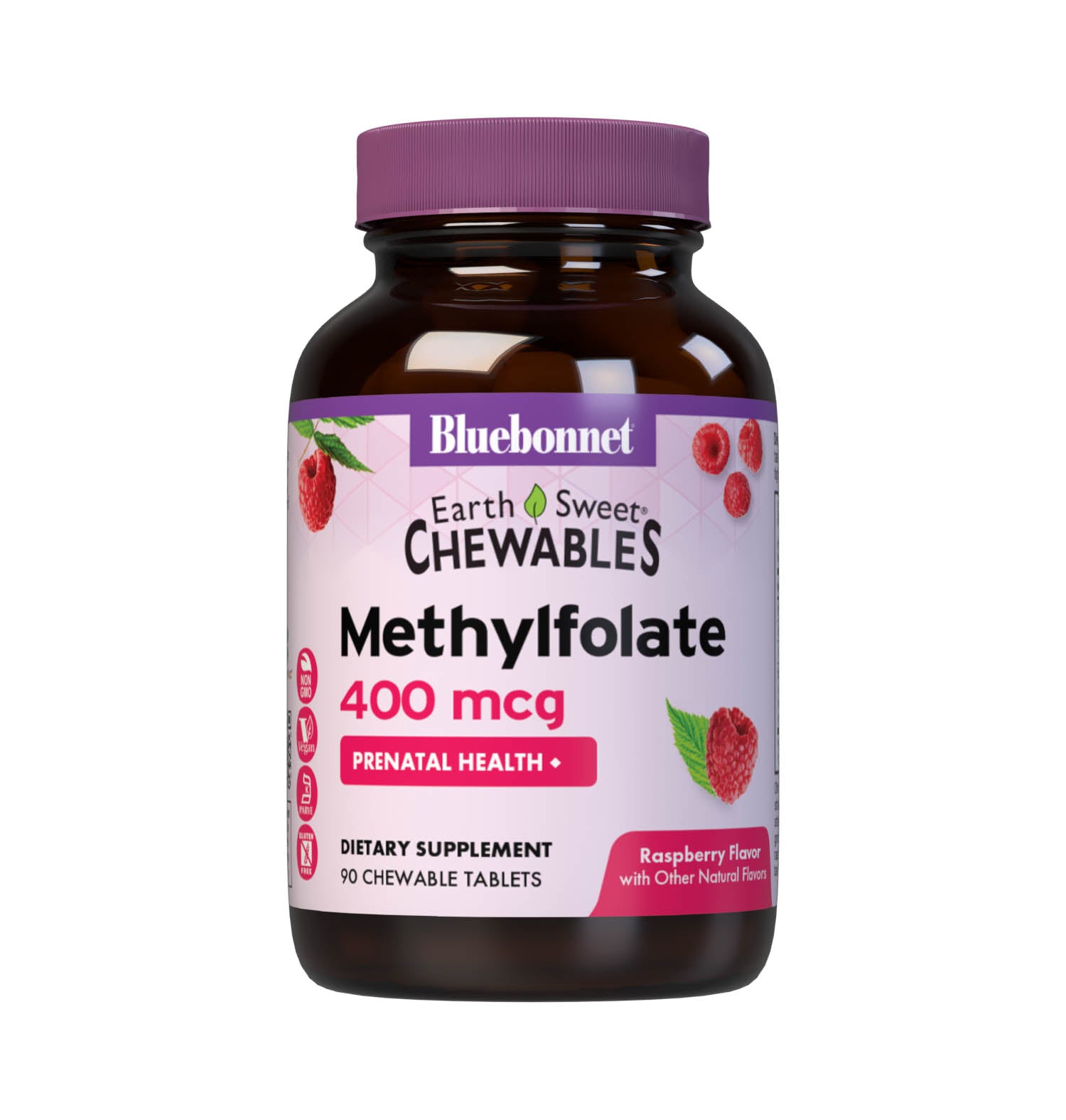 Bluebonnet’s EarthSweet Chewables CellularActive Methylfolate 400 mcg Tablets are formulated with QuatreFolic a fourth generation folate that supports healthy neurological development, and that has superior stability, solubility, safety and bioactivity when compared to other forms. This product sweetened with EarthSweet a proprietary sweetening mix of fruit powders and sugar cane crystals. #size_90 count