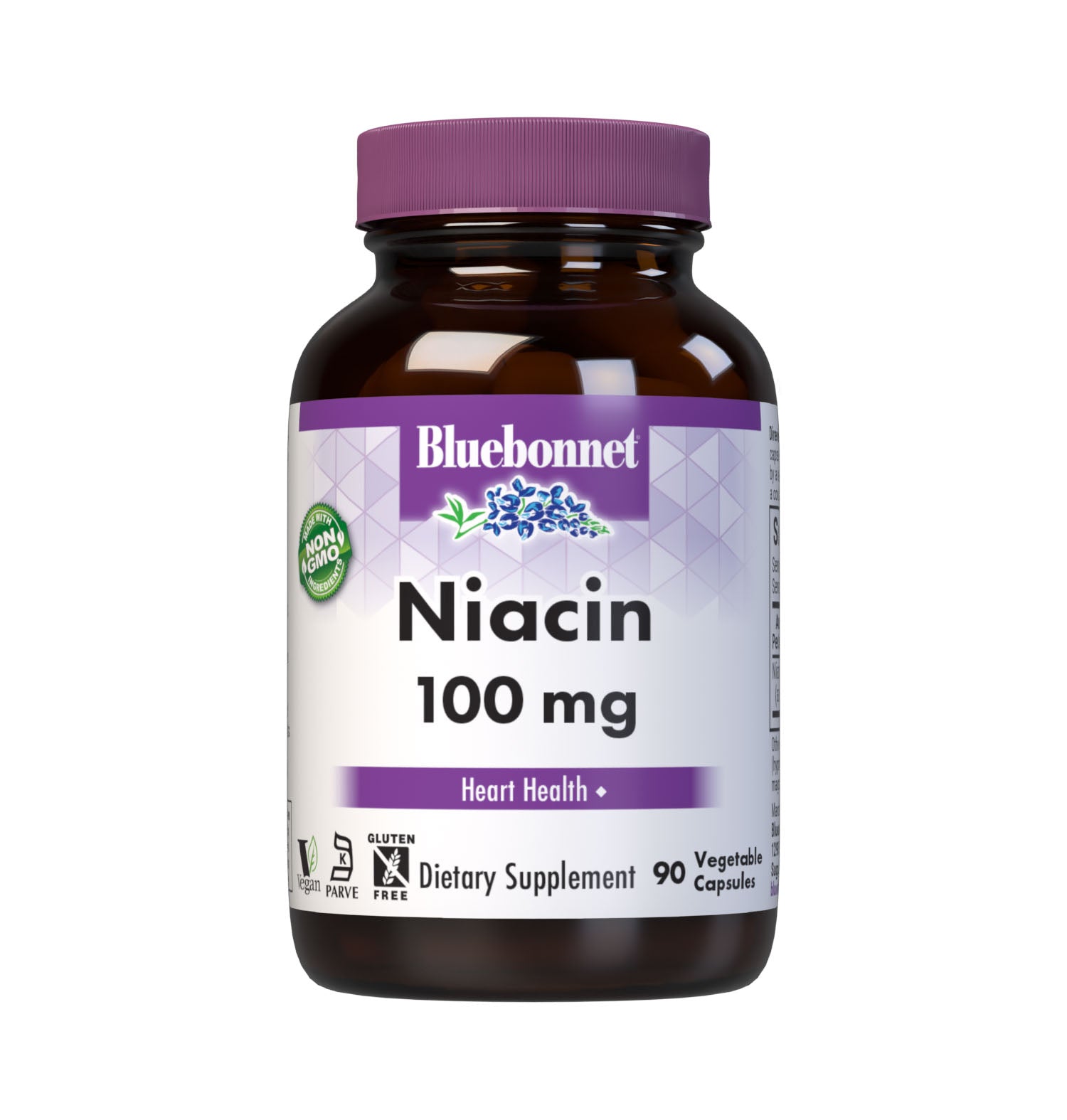 Bluebonnet’s Niacin 100 mg Vegetable Capsules are formulated with yeast-free nicotinic acid in its crystalline form to help support cardiovascular health. #size_90 count