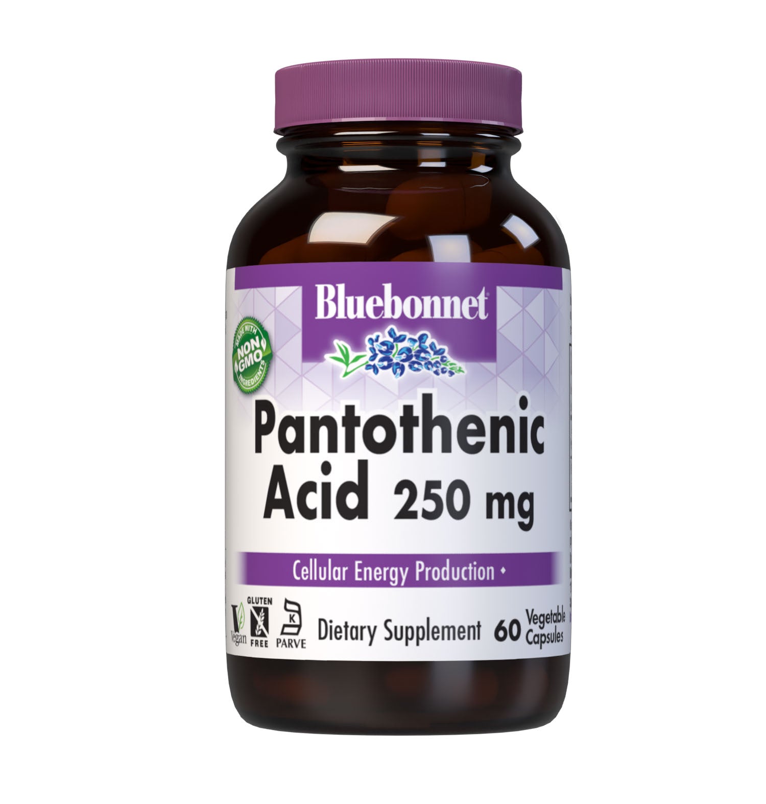 Bluebonnet’s Pantothenic Acid 250 mg 60 Vegetable Capsules provide pantothenic acid from calcium D-pantothenate. Tested for potency and purity in our own state-of-the-art laboratory. #size_60 count