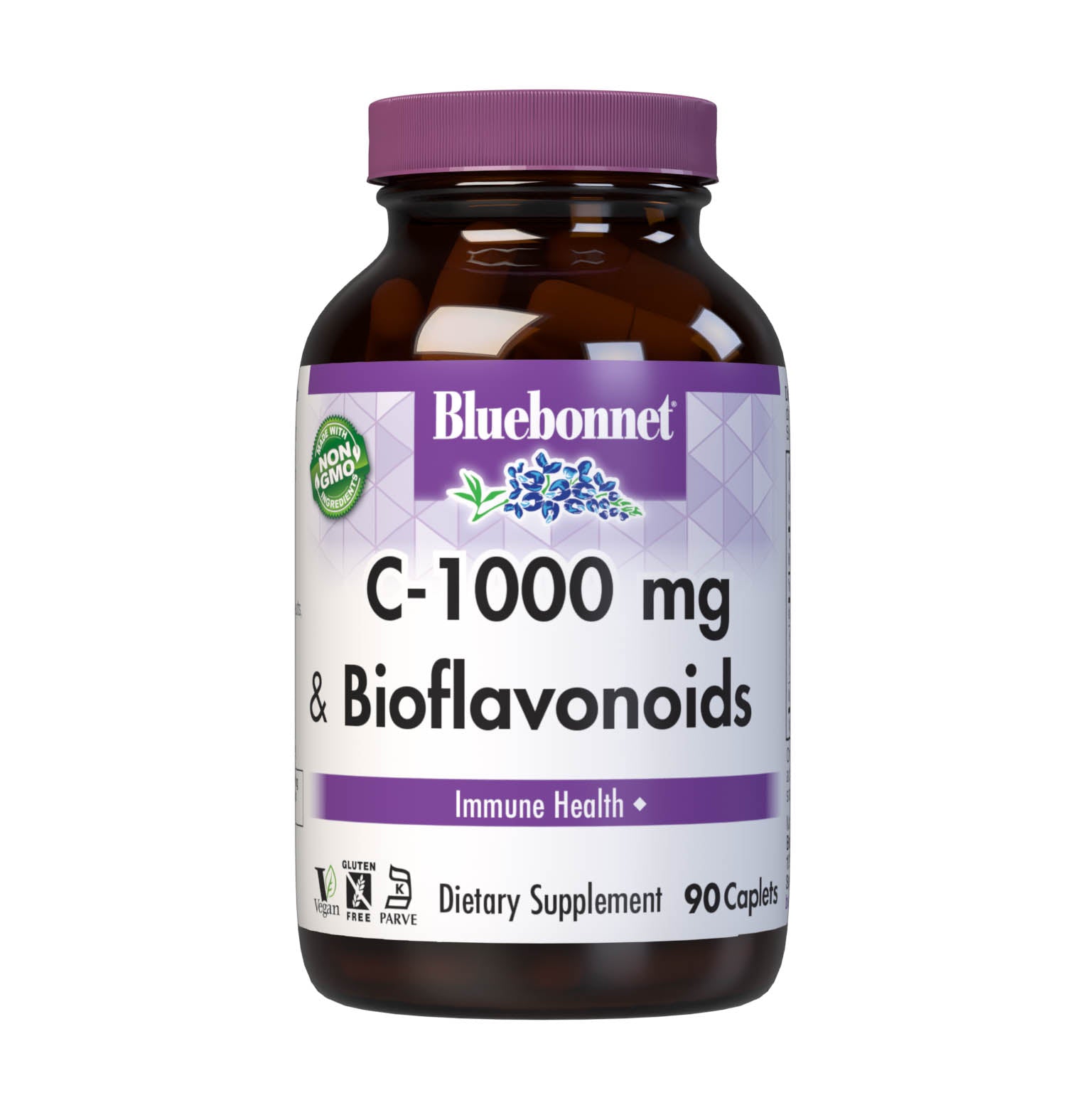 Bluebonnet’s C-1000 mg & Bioflavonoids 90 Caplets are formulated with vitamin C from L-ascorbic acid that is (IP) identity-preserved and non-GMO with citrus bioflavonoids from oranges, lemons, tangerines, grapefruits and limes to help support immune health. #size_90 count