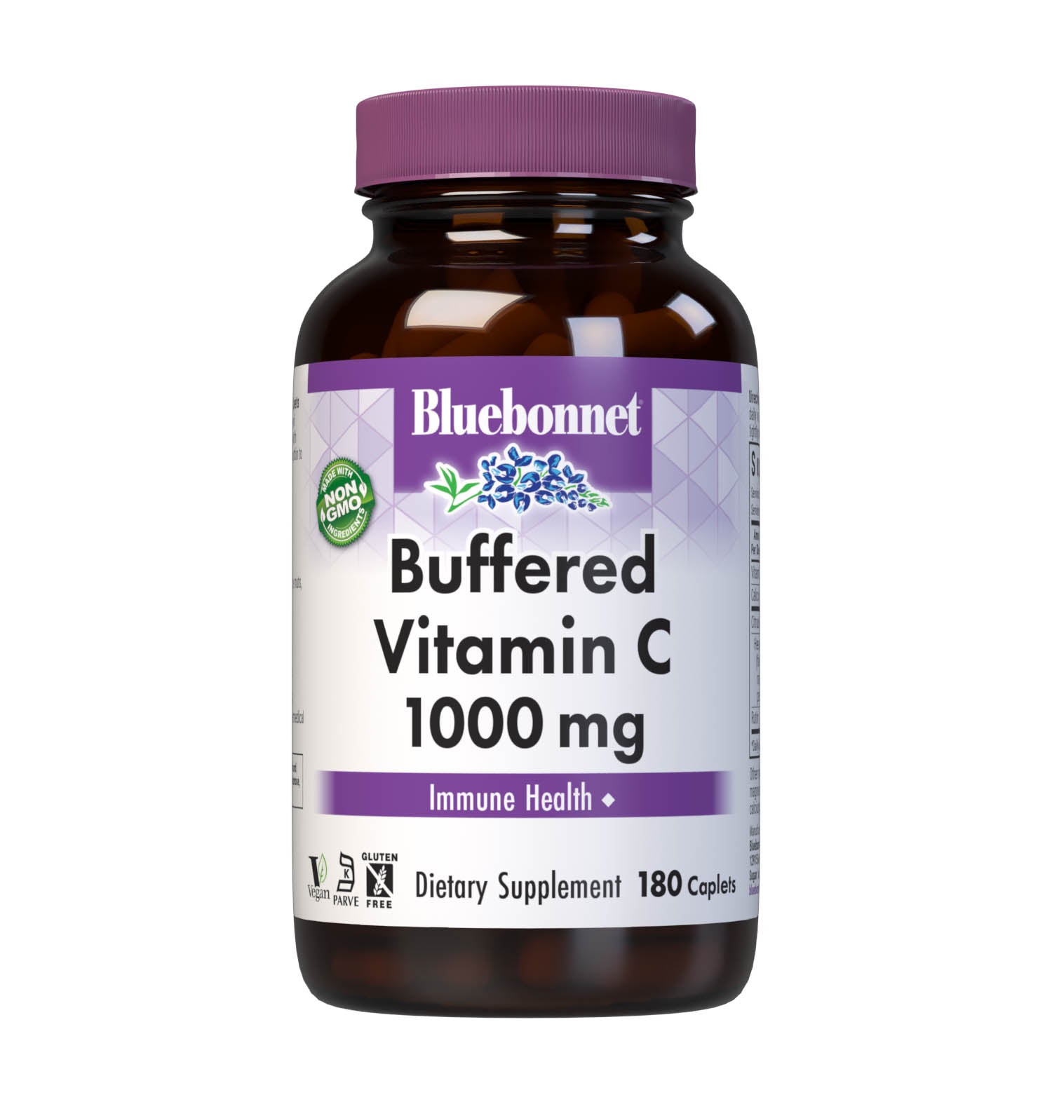 Bluebonnet Nutrition's BUFFERED VITAMIN C-1000 mg 180 caplets is formulated with 1000 mg of identity-preserved (IP) Buffered Vitamin C & Citrus Bioflavonoids and Rutin. #size_180 count