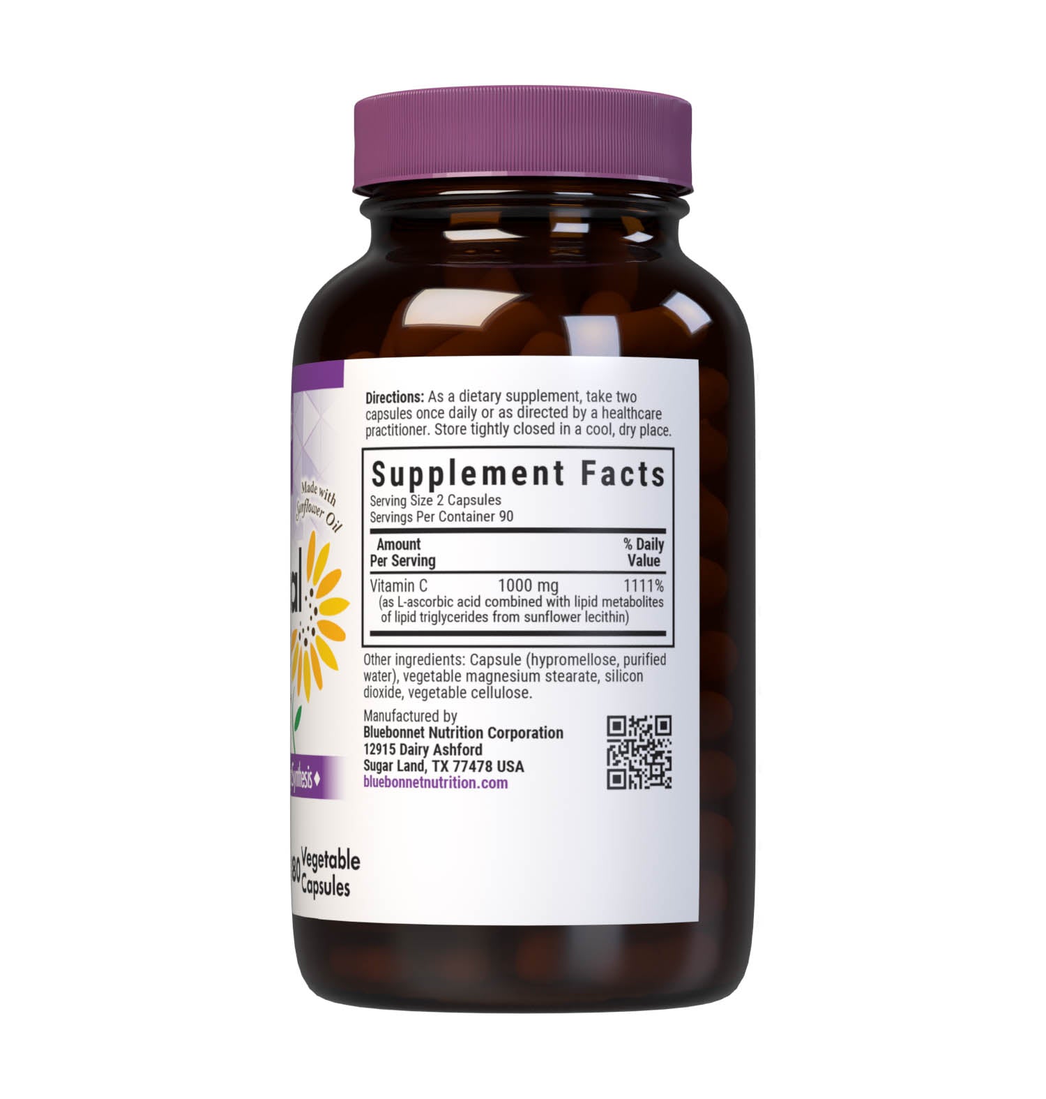 Formulated with Liposomal Pureway-C, 180 Vegetable Capsules a patented and clinically tested form of vitamin C that fuses ascorbic acid and citrus bioflavonoids to lipid metabolites such as fatty acids, esters, and fatty alcohols for better delivery, absorption and uptake to help support immune health, joint comfort & collagen synthesis. Supplement facts panel. #size_180 count
