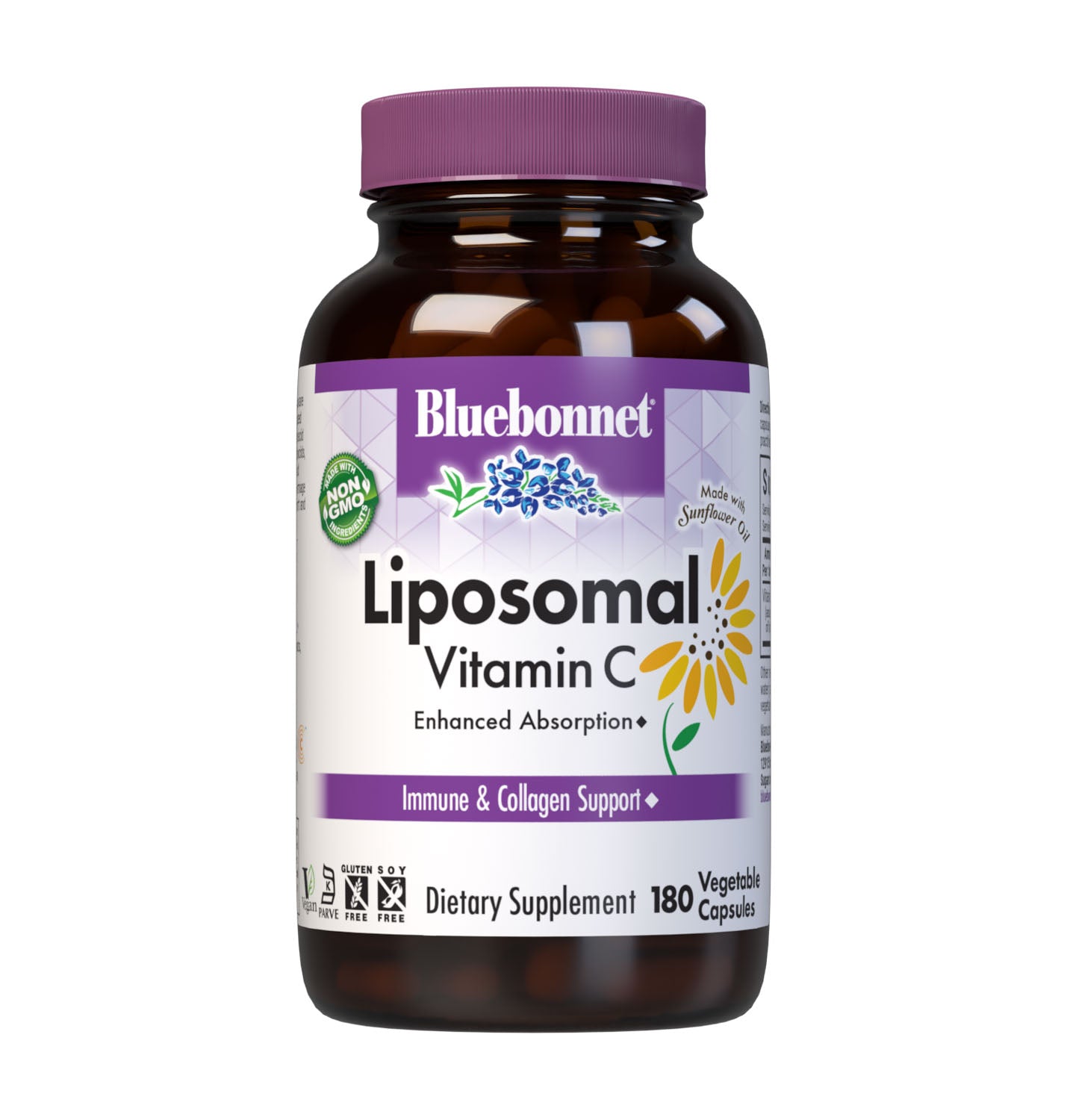 Formulated with Liposomal Pureway-C, 180 Vegetable Capsules a patented and clinically tested form of vitamin C that fuses ascorbic acid and citrus bioflavonoids to lipid metabolites such as fatty acids, esters, and fatty alcohols for better delivery, absorption and uptake to help support immune health, joint comfort & collagen synthesis. #size_180 count