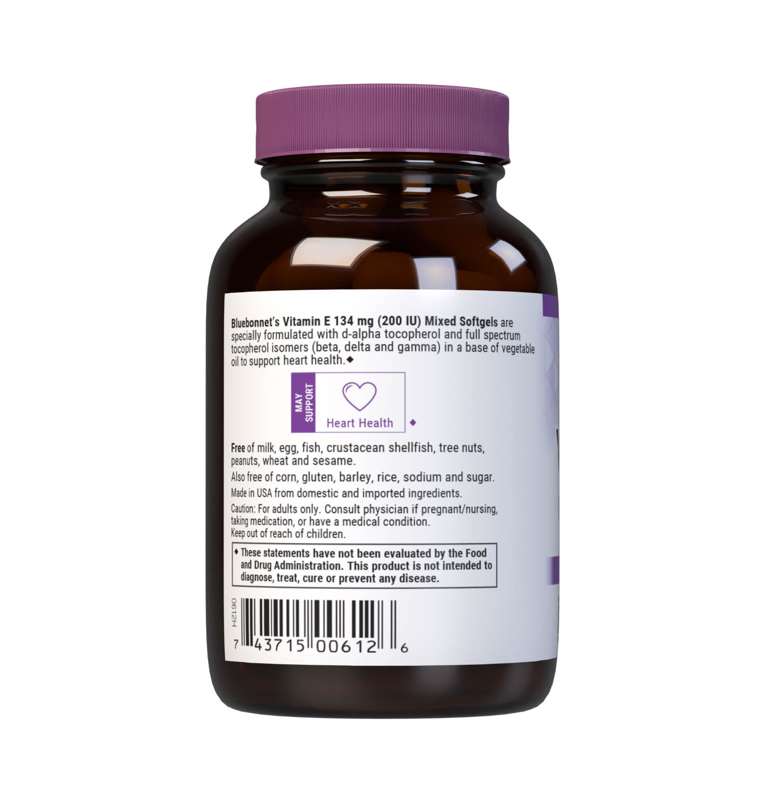 Bluebonnet’s Vitamin E 200 lU (134 mg) Mixed Softgels are specially formulated with d-alpha tocopherol and full spectrum tocopherol isomers (beta, delta and gamma) in a base of vegetable oil. Vitamin E is an antioxidant that provides free radical protection as well as cardiovascular support. Description panel. #size_100 count