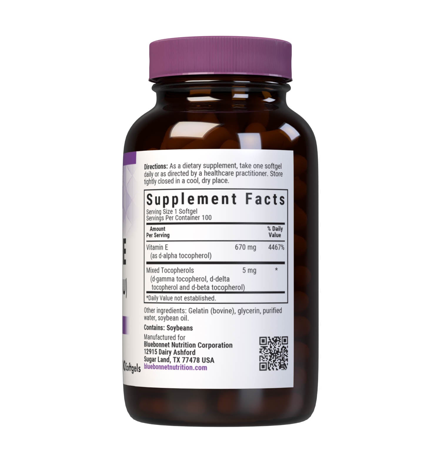 Bluebonnet’s Vitamin E 1000 lU (670 mg) Mixed Softgels are specially formulated with d-alpha tocopherol and full spectrum tocopherol isomers (beta, delta and gamma) in a base of vegetable oil. Vitamin E is an antioxidant that provides free radical protection as well as cardiovascular support. Supplement facts panel. #size_100 count