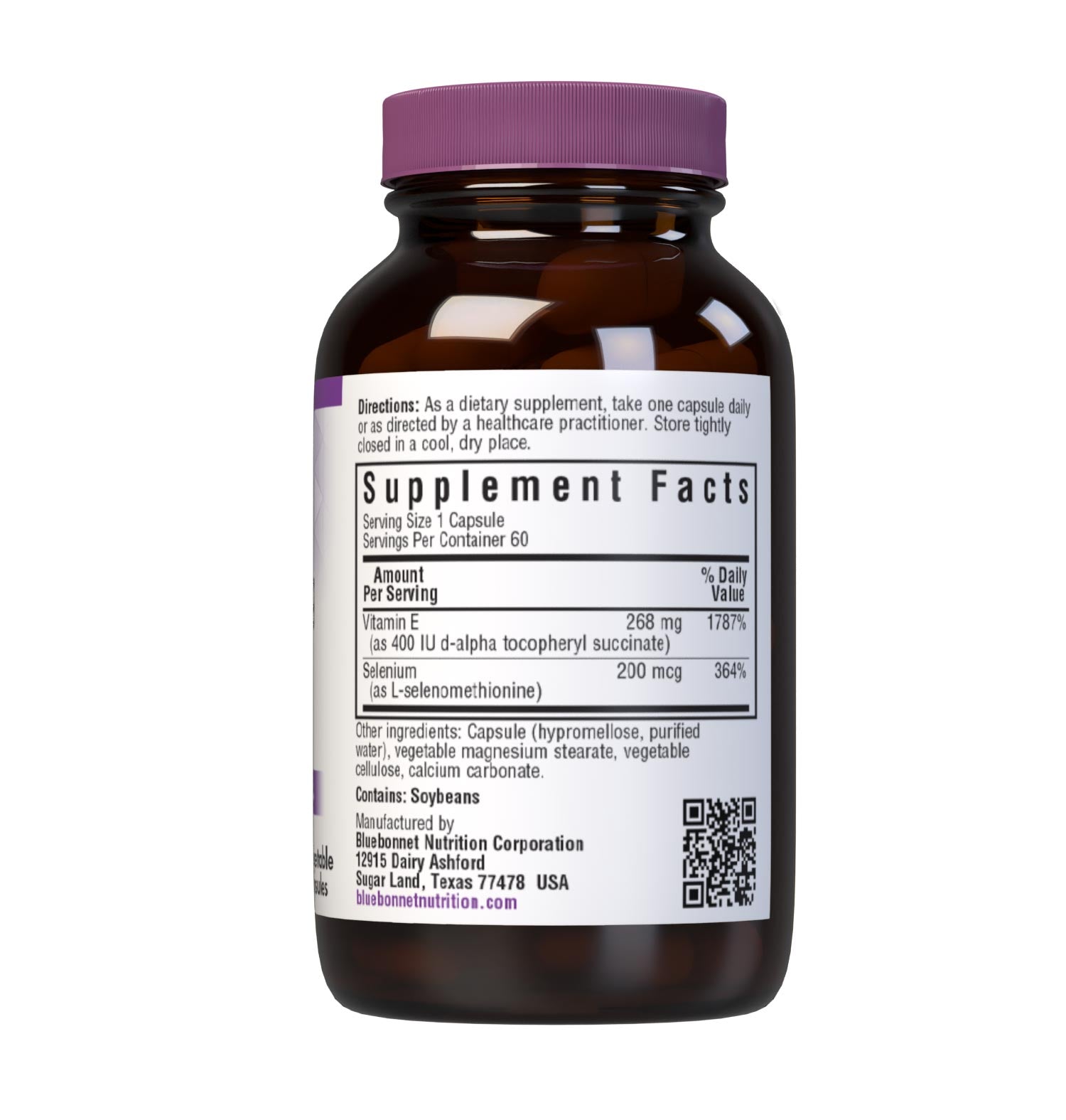 Dry E-268 mg (400 IU) & Selenium 60 Vegetable Capsules are formulated with vitamin E from oil-free d-alpha tocopheryl succinate, and selenium from L-selenomethionine. Vitamin E and selenium both offer free radical protection and cardiovascular support. Supplement facts panel. #size_60 count